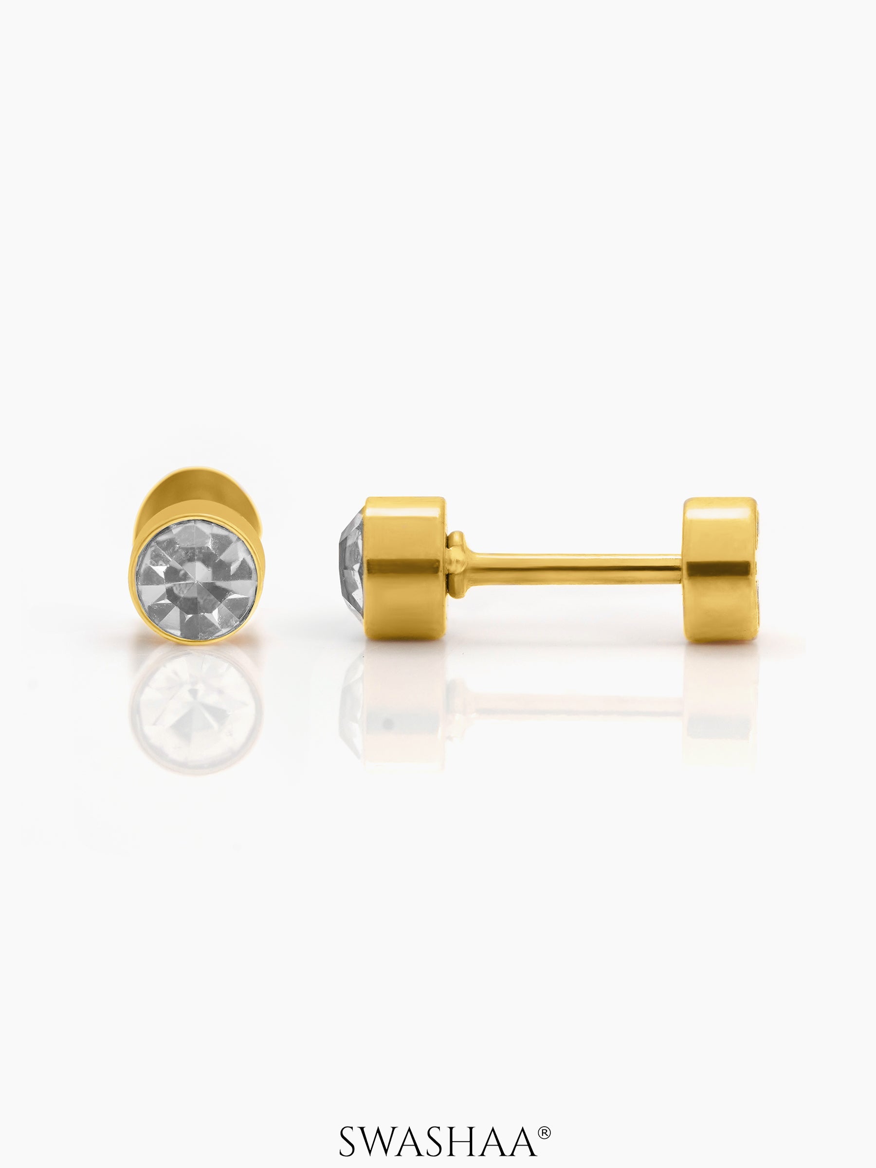 Mini Solitaire 4MM 18K Gold Plated Kid's Stud Earrings Gold