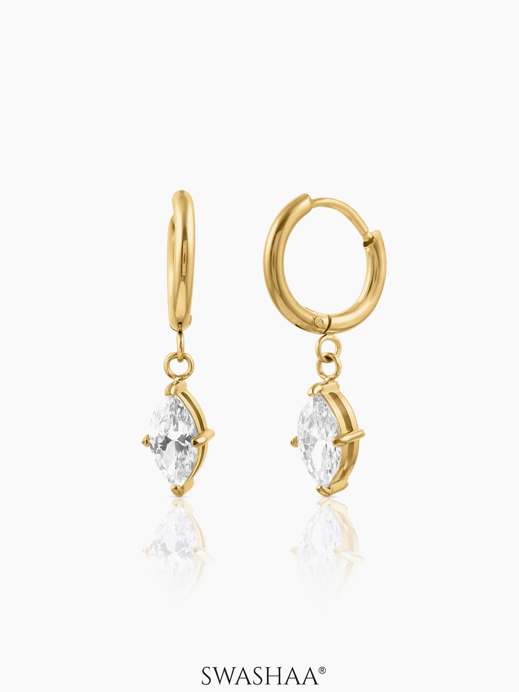 Mirabelle Solitaire 18K Gold Plated Hoop Earrings Gold