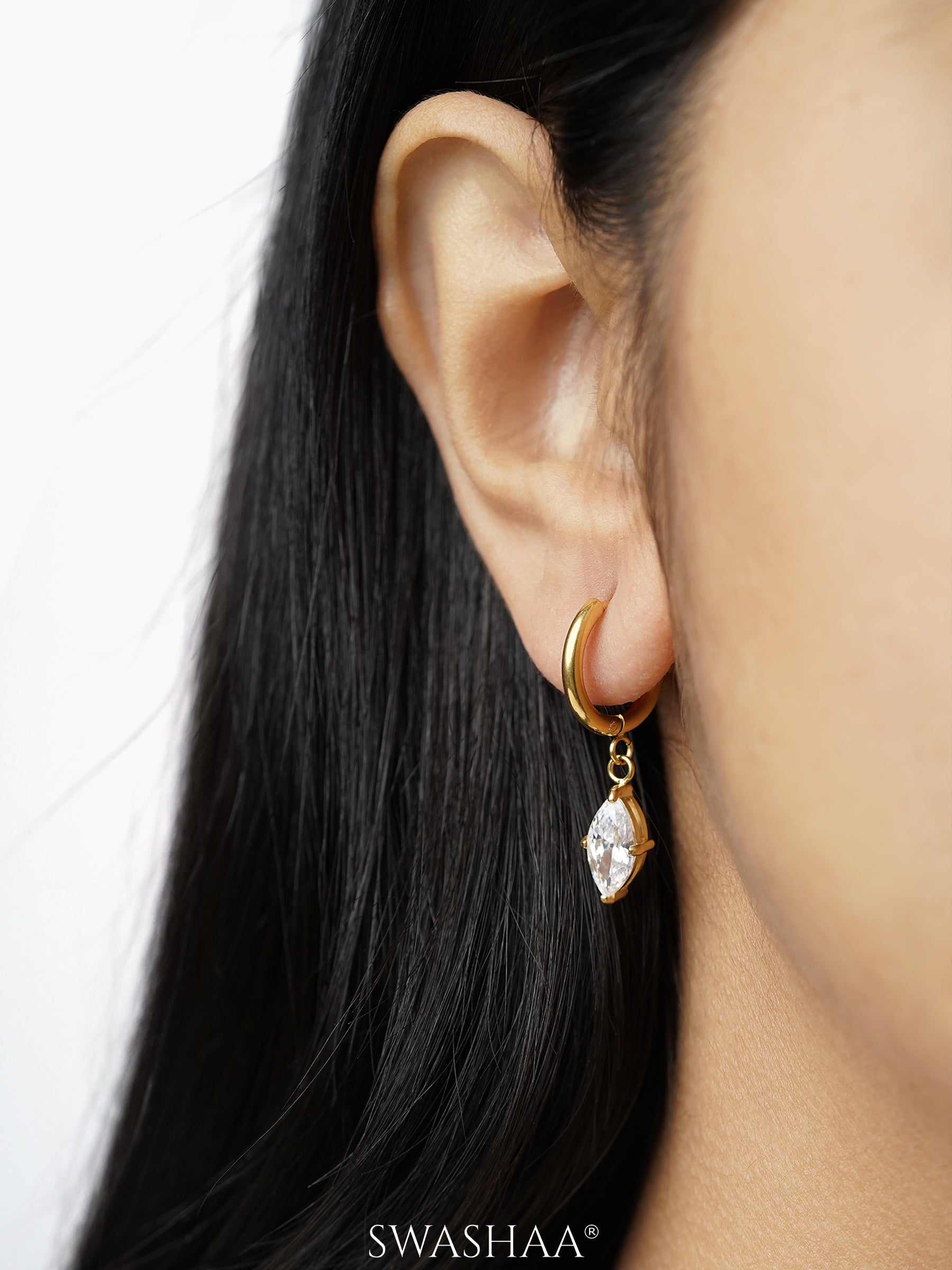Mirabelle Solitaire 18K Gold Plated Hoop Earrings