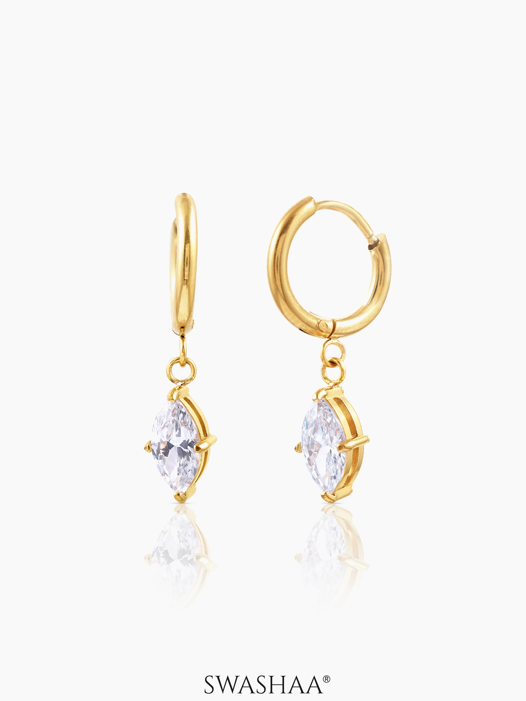 Mirabelle Solitaire 18K Gold Plated Hoop Earrings Gold