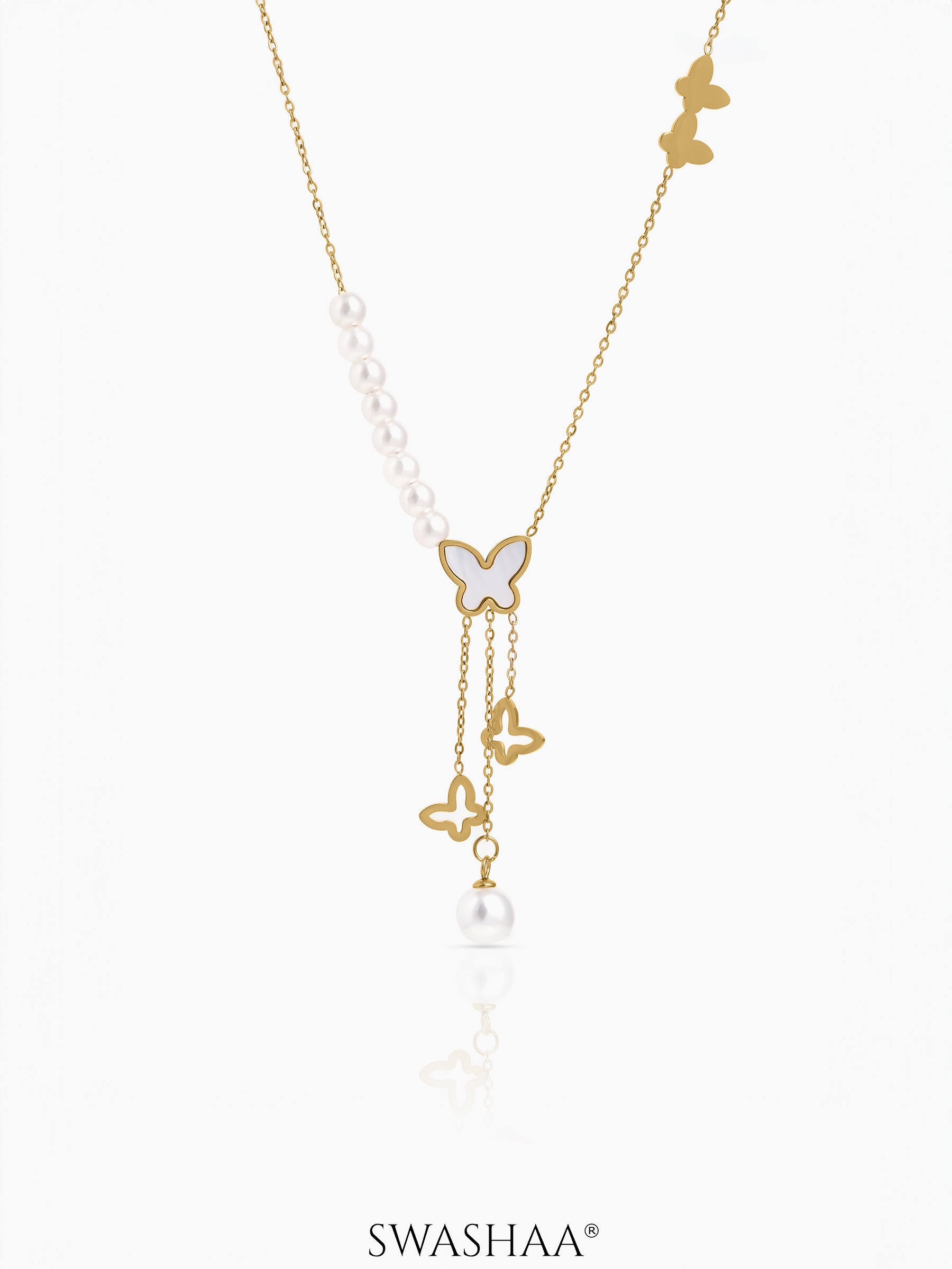 Mireya Butterfly Pearl Necklace Gold