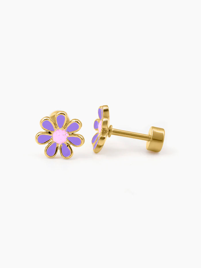 Miss Purple Flower 18K Gold Plated Kid's Earrings Gold