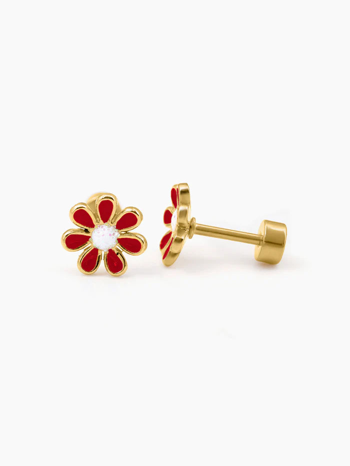 Miss Red Flower 18K Gold Plated Kid's Earrings Gold