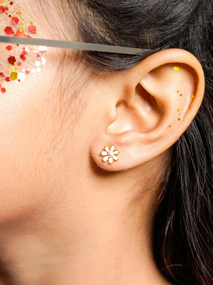 Miss White Flower 18K Gold Plated Kid's Earrings