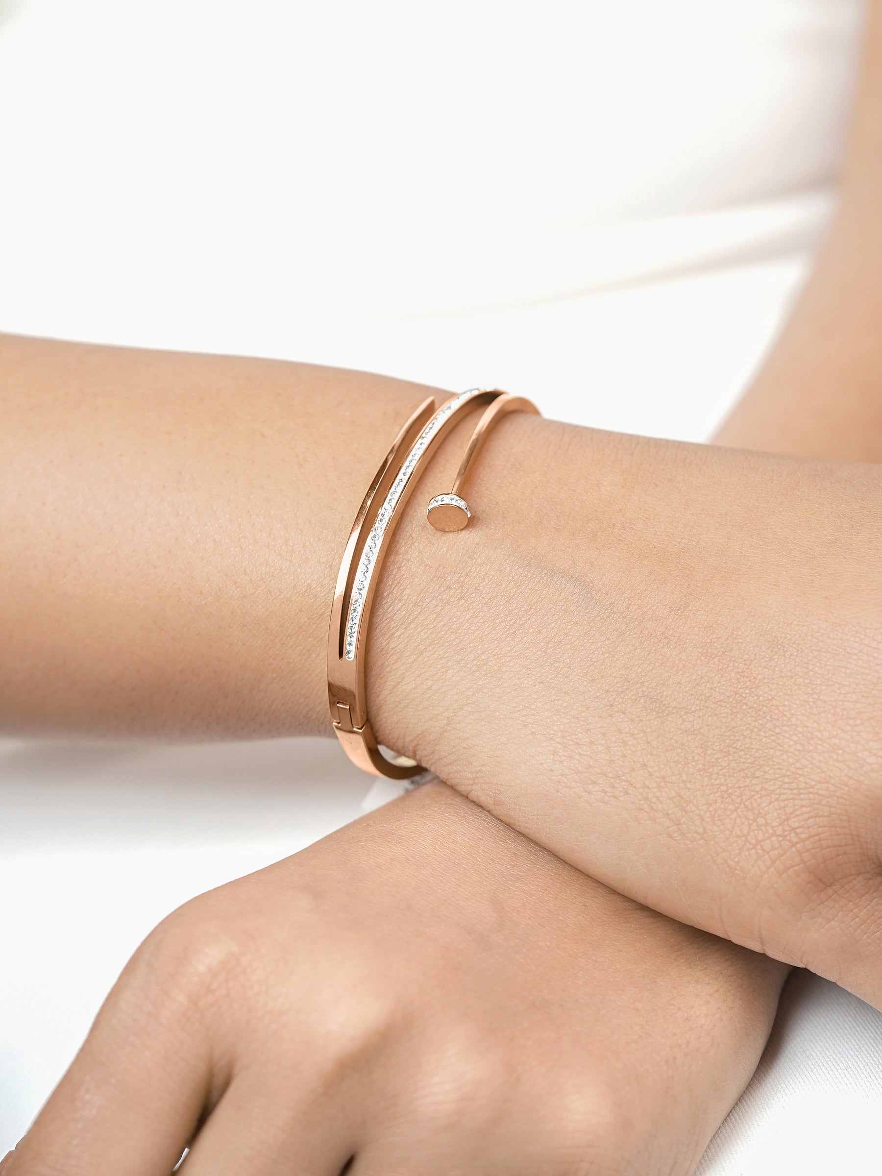 Nail Rosegold Plated Studded Bracelet