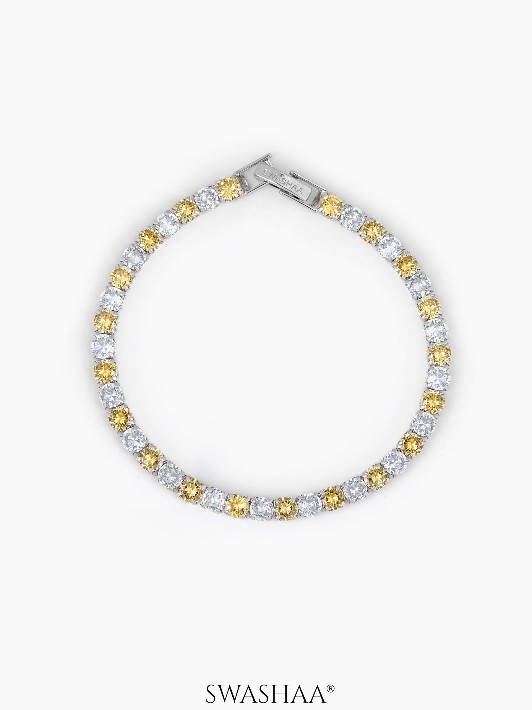Nayelle Diamond Tennis Men's Bracelet Yellow - White - Silver