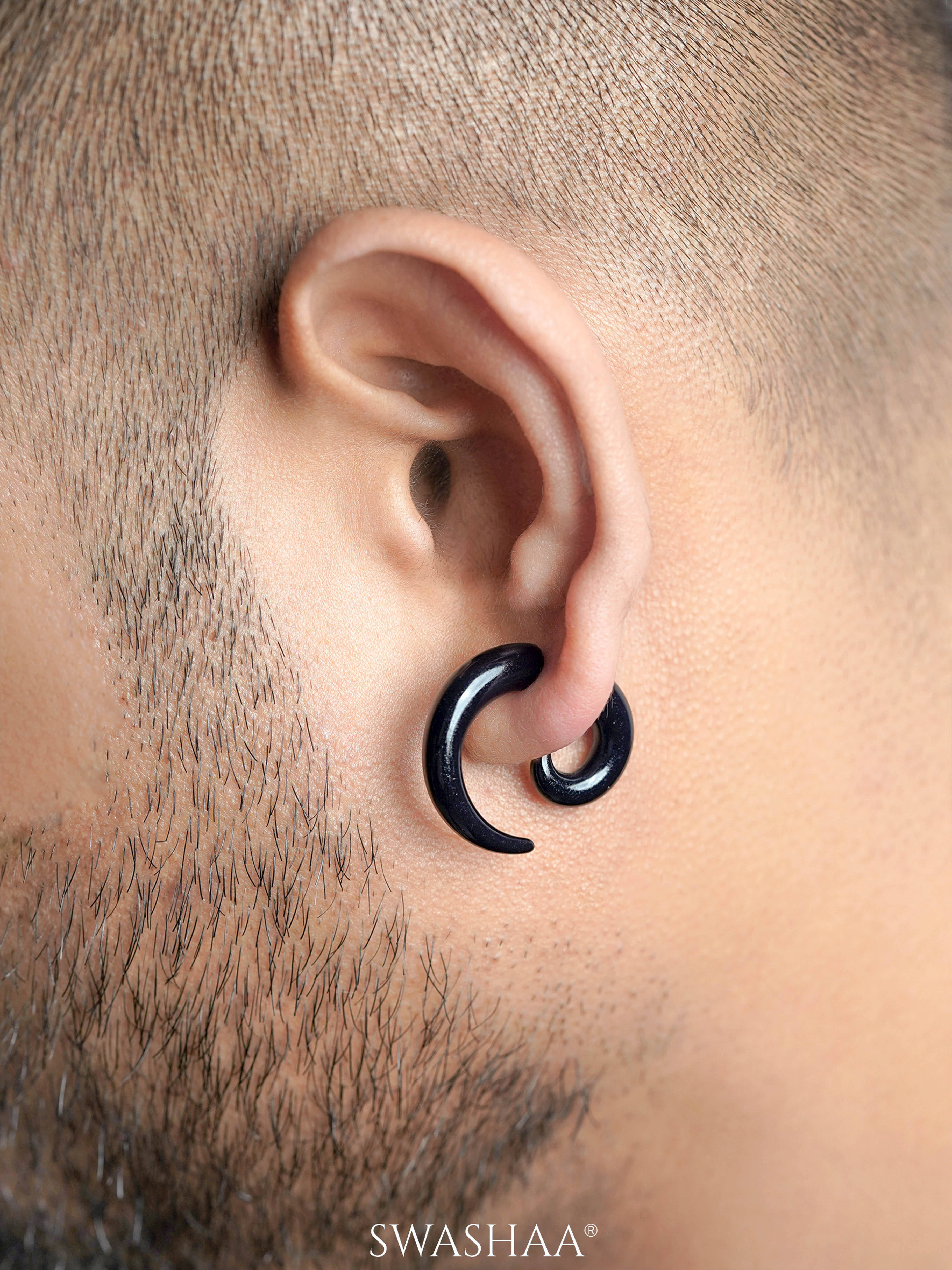 Nero Black Curved Men's Stud Earrings