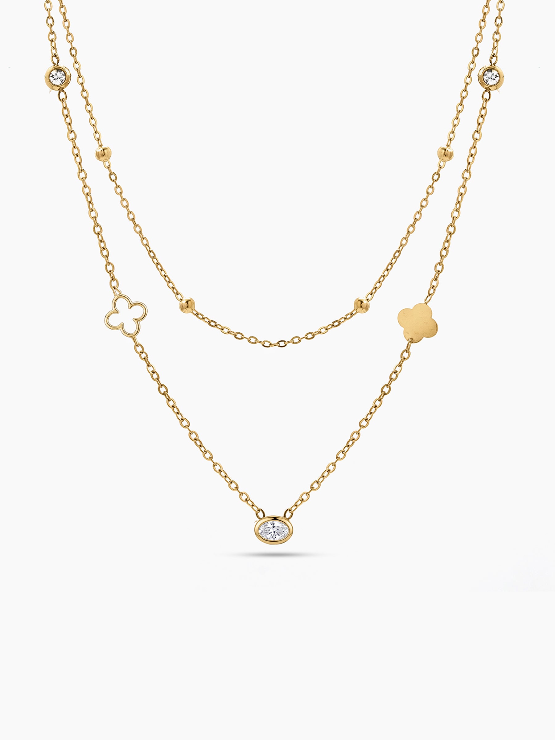 Noemi Clover Diamond 18K Gold Plated Layered Necklace Gold