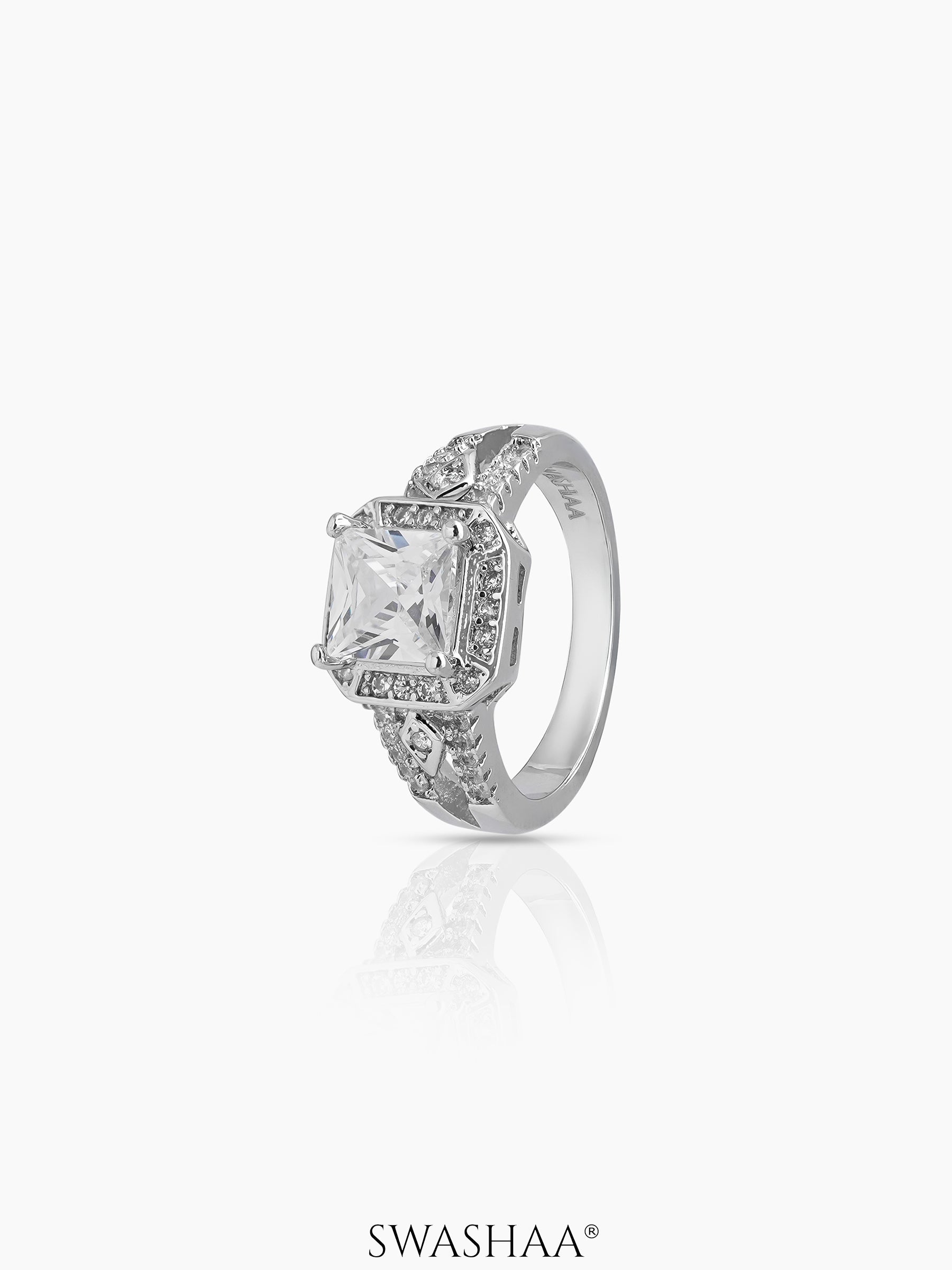 Novelle Cushion Solitaire Ring Silver