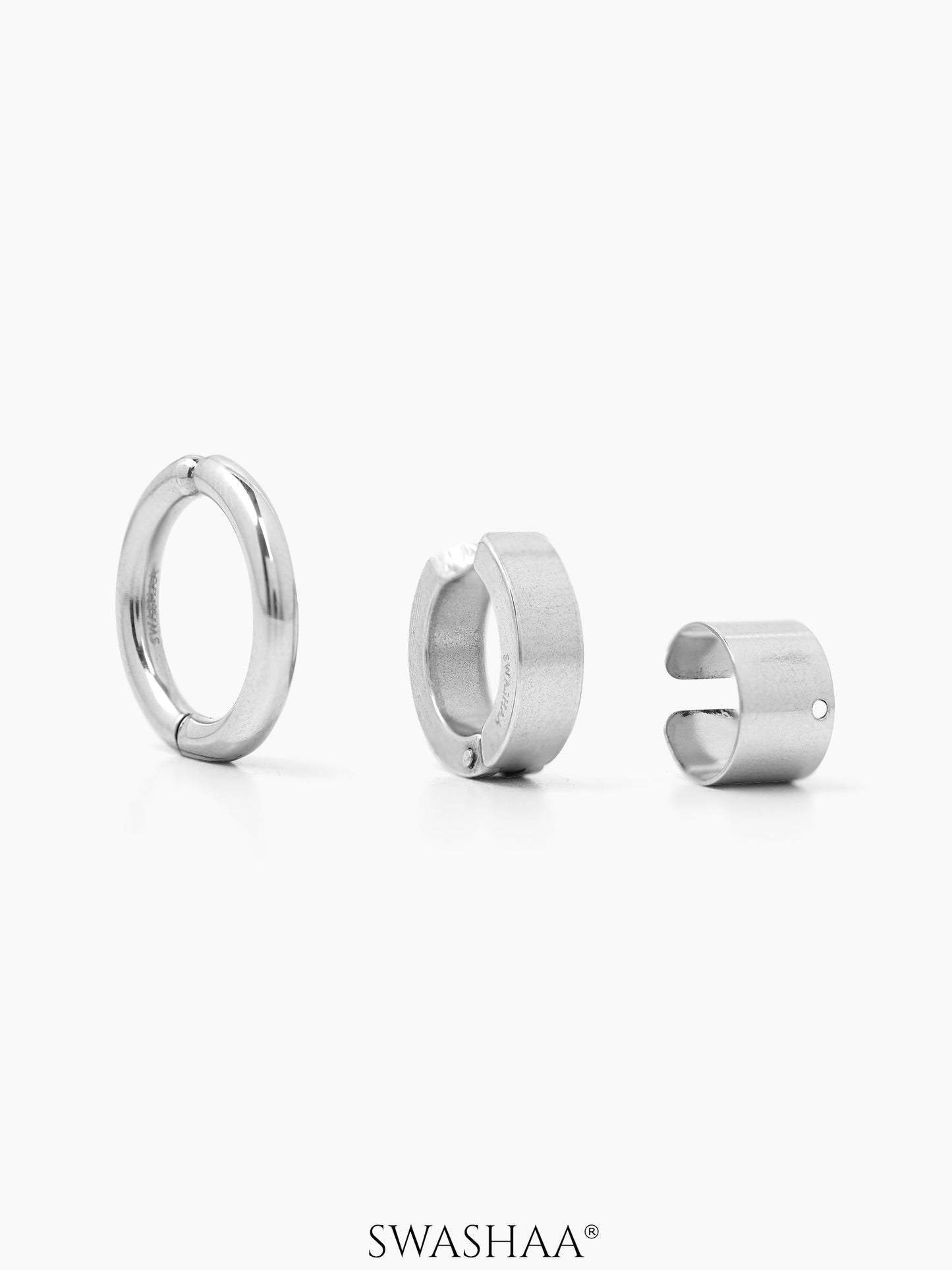 Nox Trio Stack Men's Hoop Earrings Silver