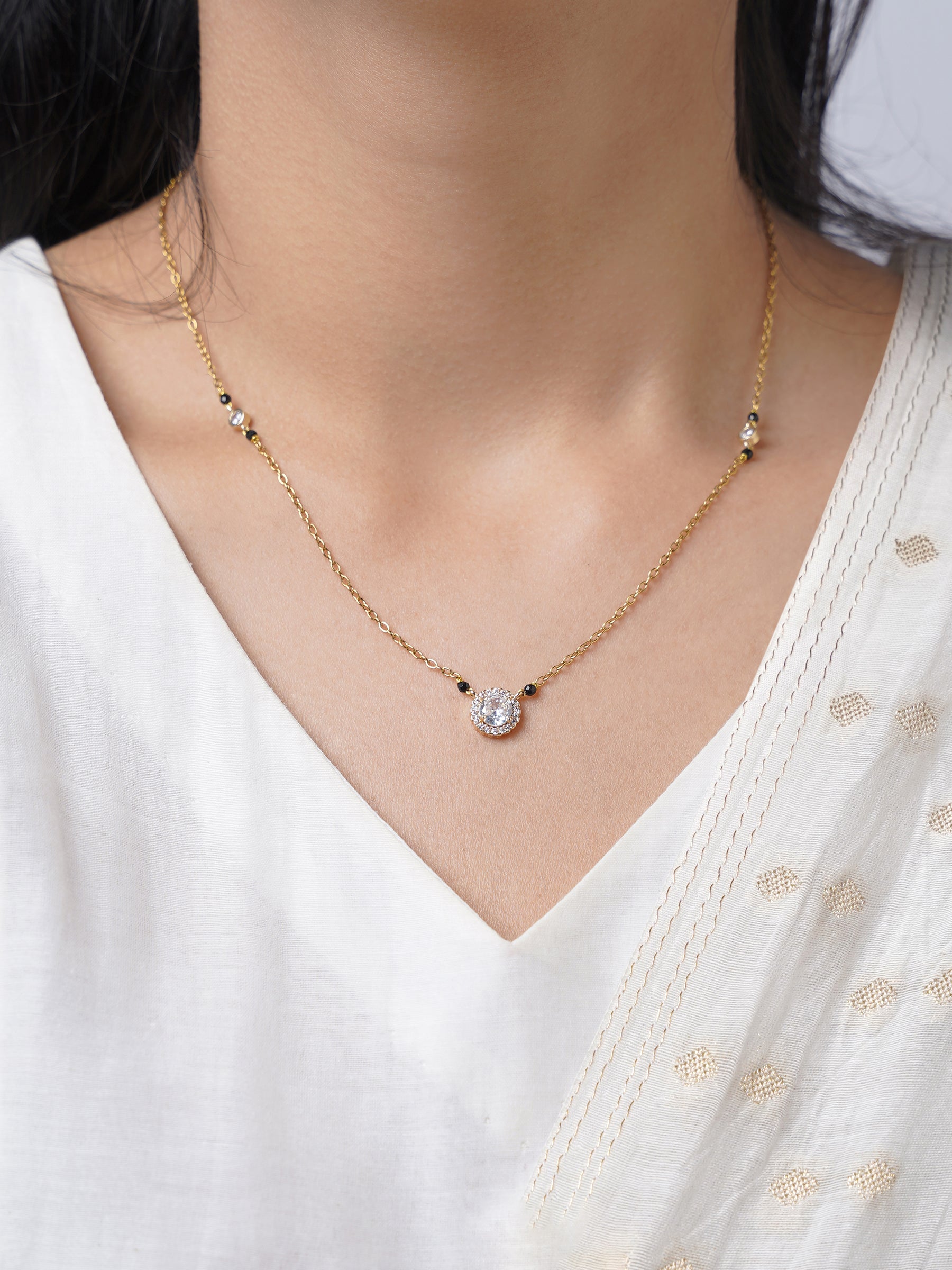 Nyra Solitaire Diamond 18K Gold Plated Mangalsutra