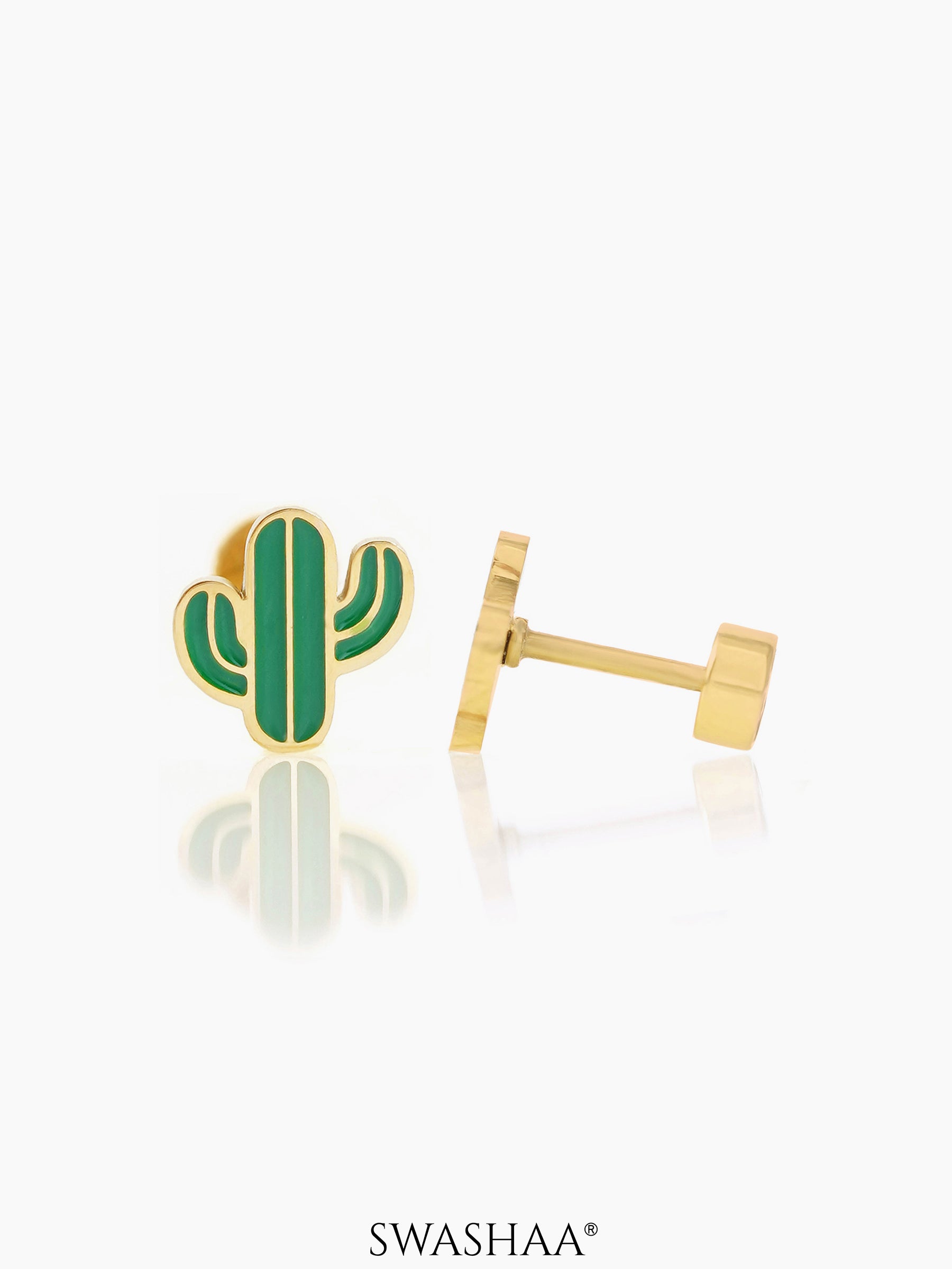 Oh Cactus 18K Gold Plated Kid's Earrings Gold
