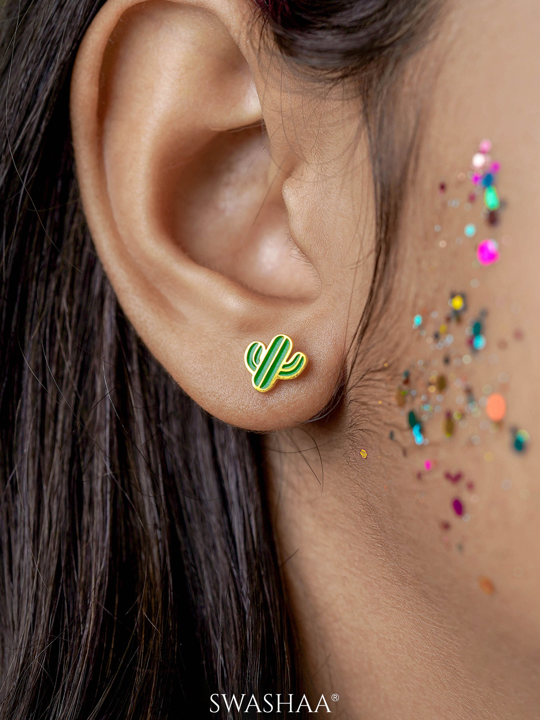 Oh Cactus 18K Gold Plated Kid's Earrings