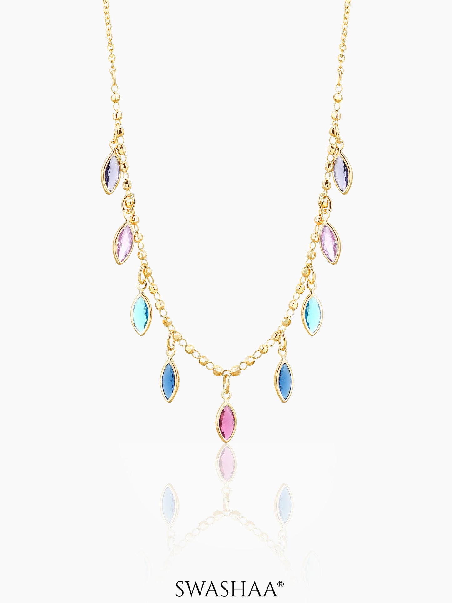 Olivia Crystal Leaf Charms 18K Gold Plated Choker Gold