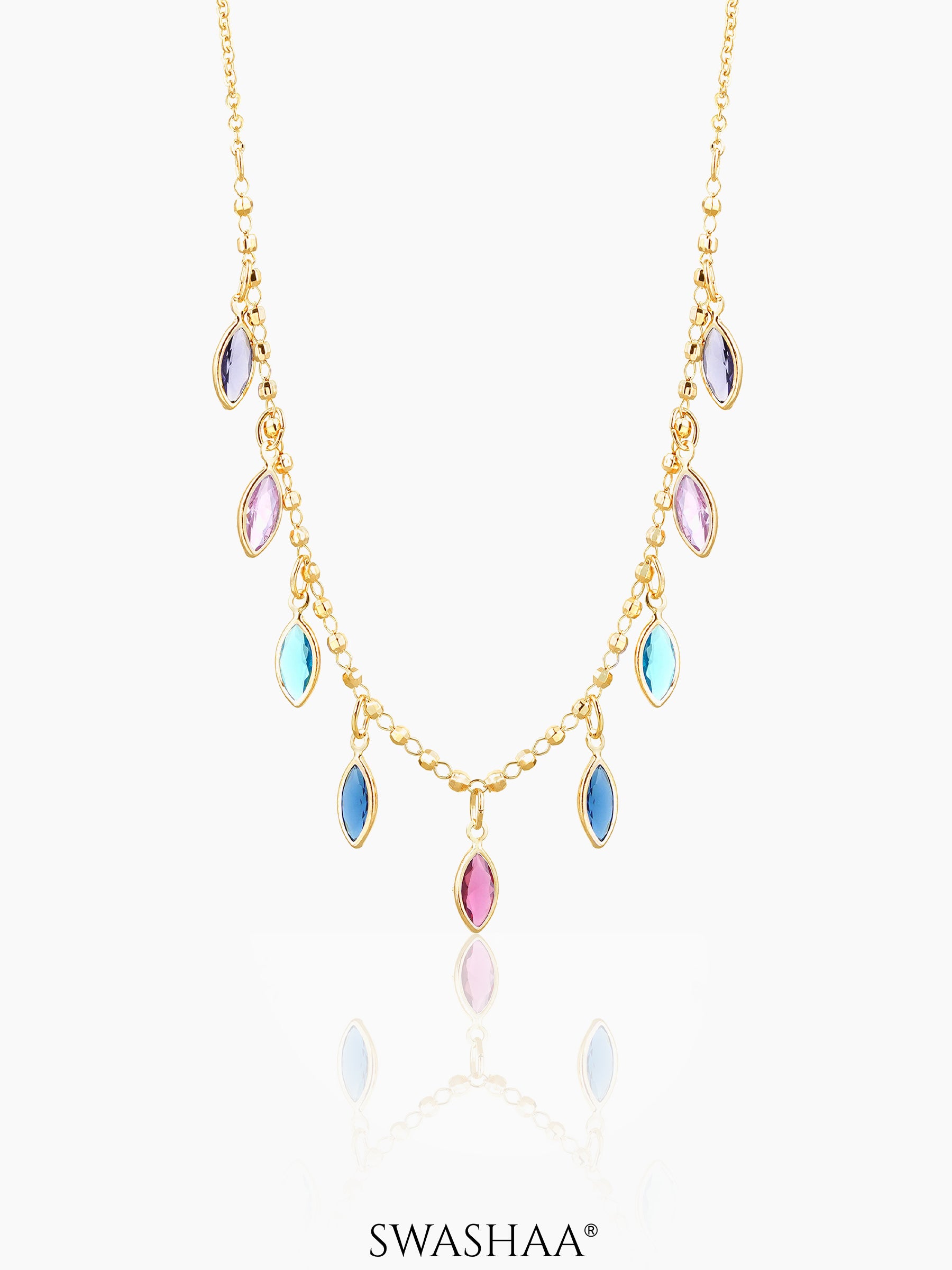 Olivia Crystal Leaf Charms 18K Gold Plated Choker Gold