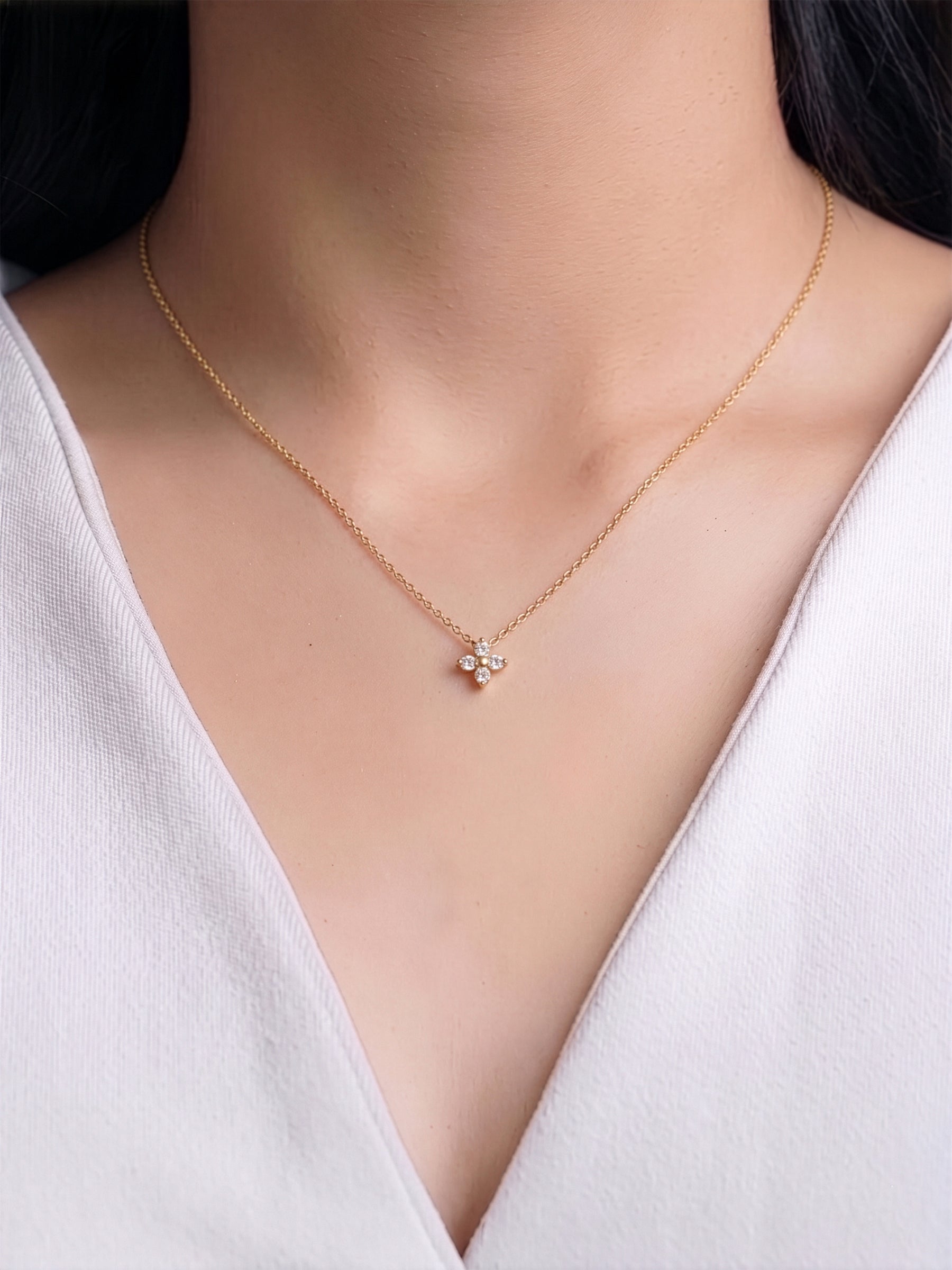 Olivra Floral Diamond 14K Gold Plated Necklace