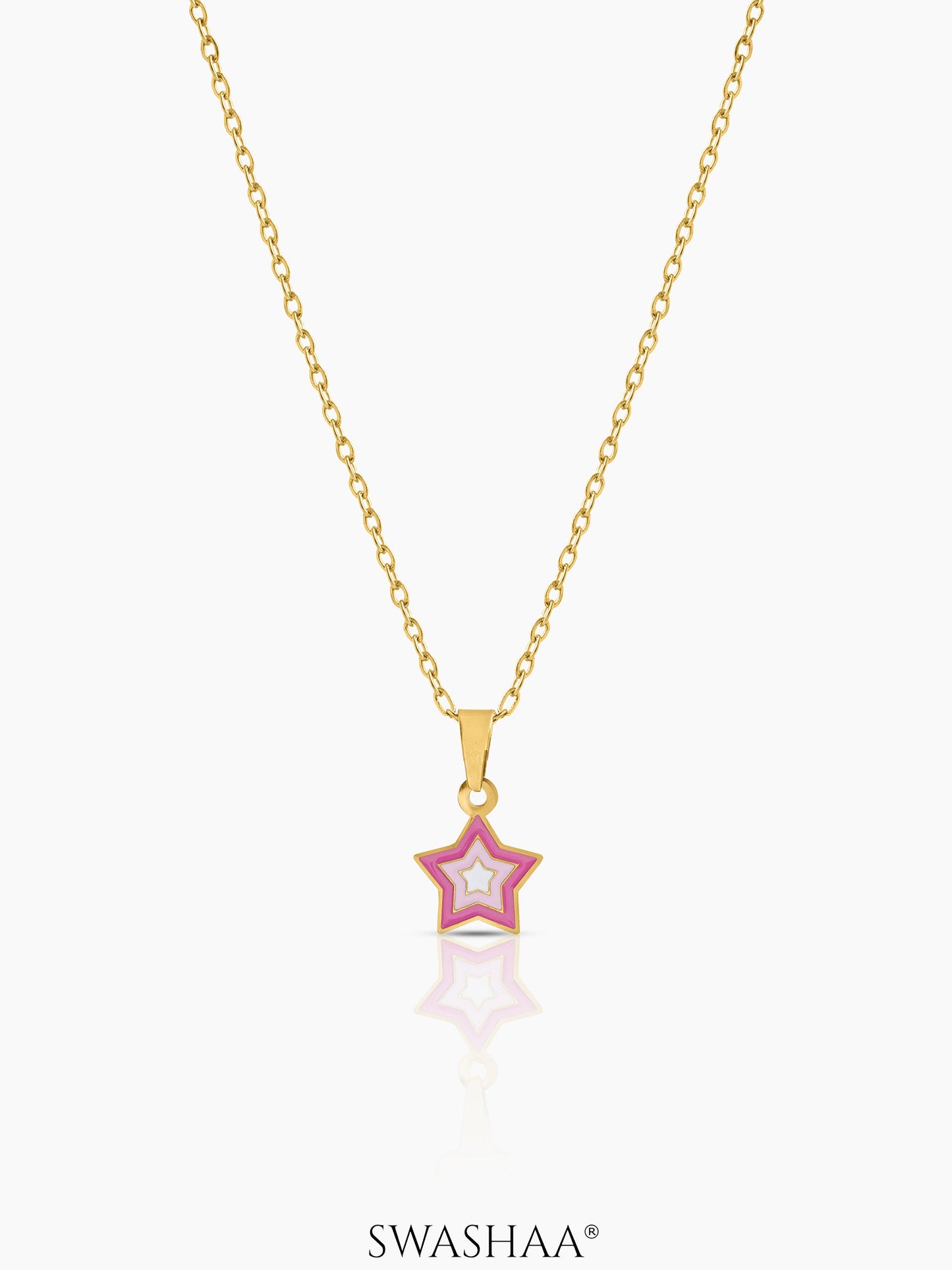 Ombre Pink Star 18K Gold Plated Kid's Pendant Necklace Gold
