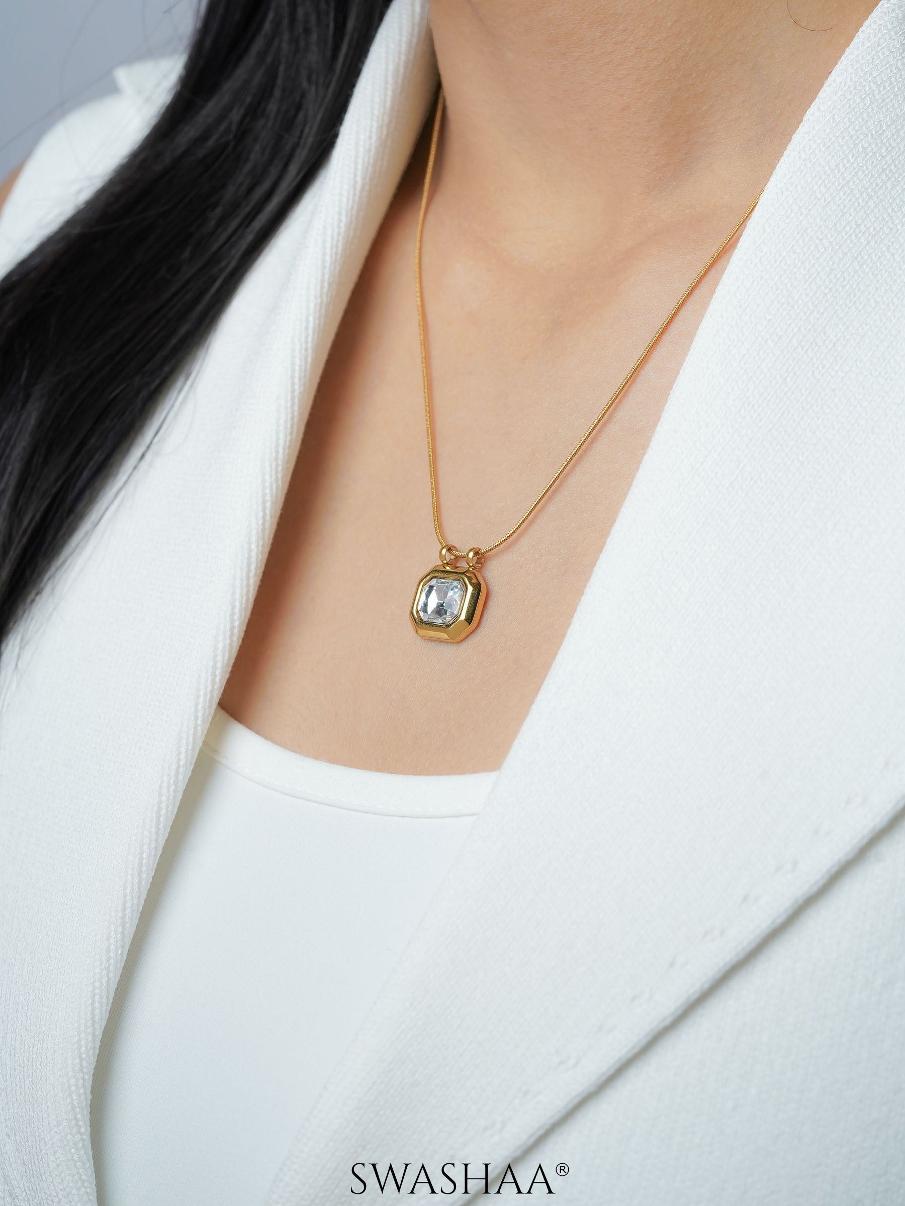 Opulent Solitaire 18K Gold Plated Necklace