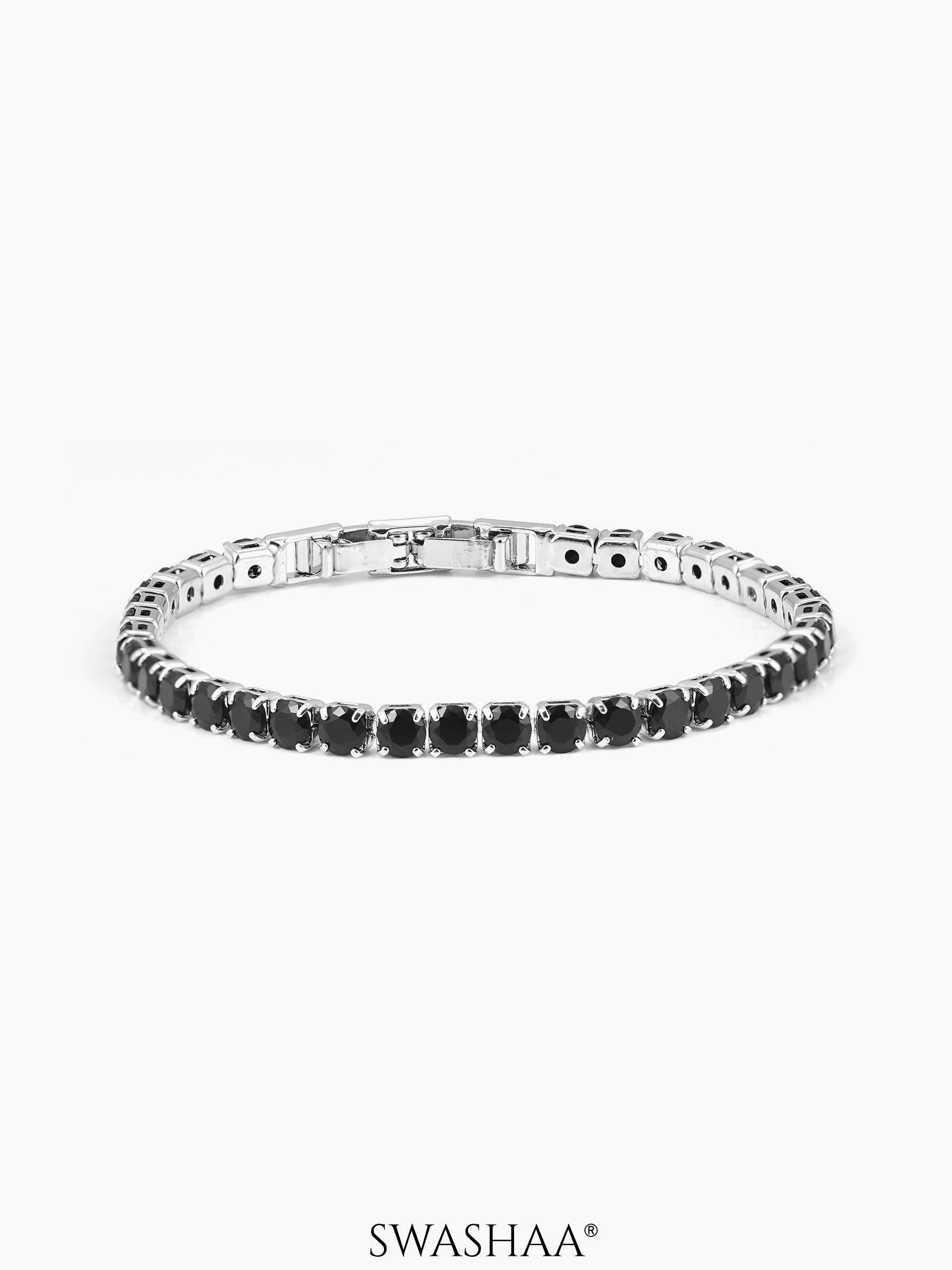 Orion Diamond Women's Bracelet Black Silver 4MM