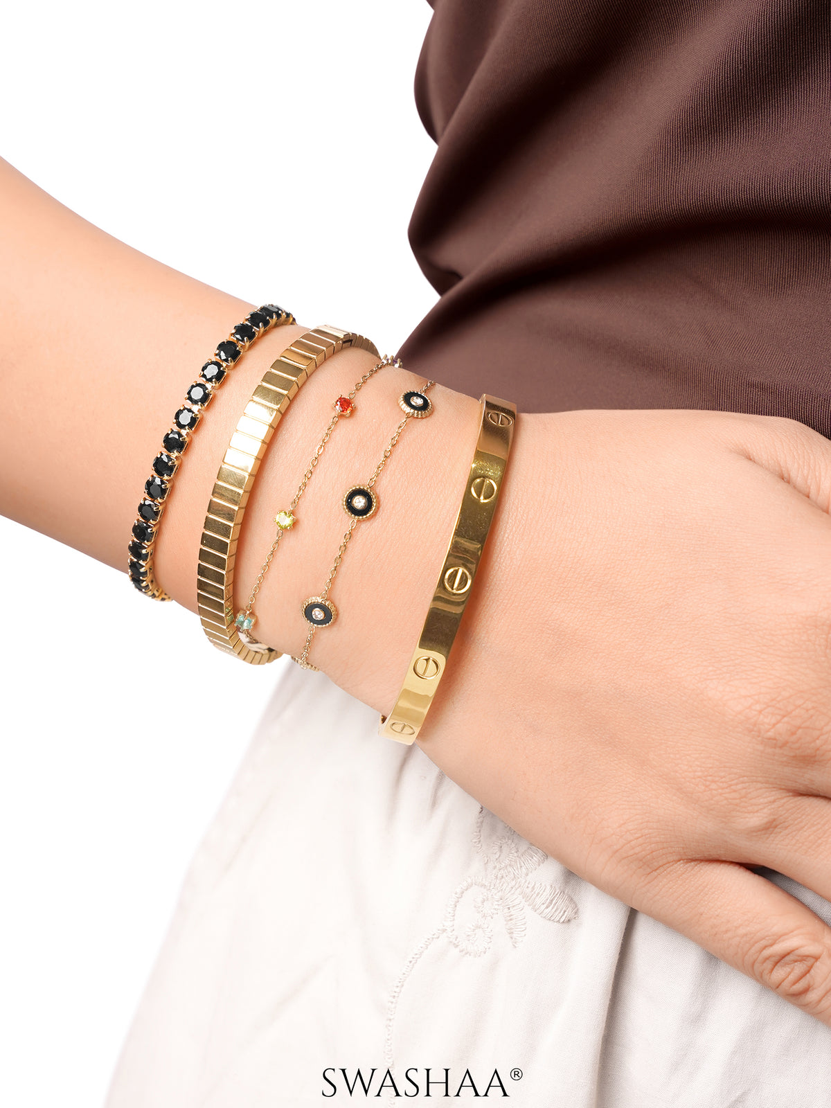 Maelis Black Charms 14K Gold Plated Bracelet