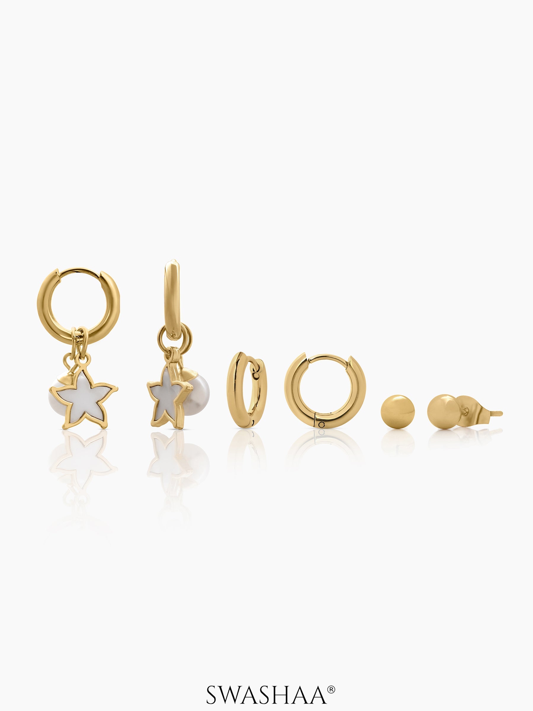 Pearl & Star Earrings Set