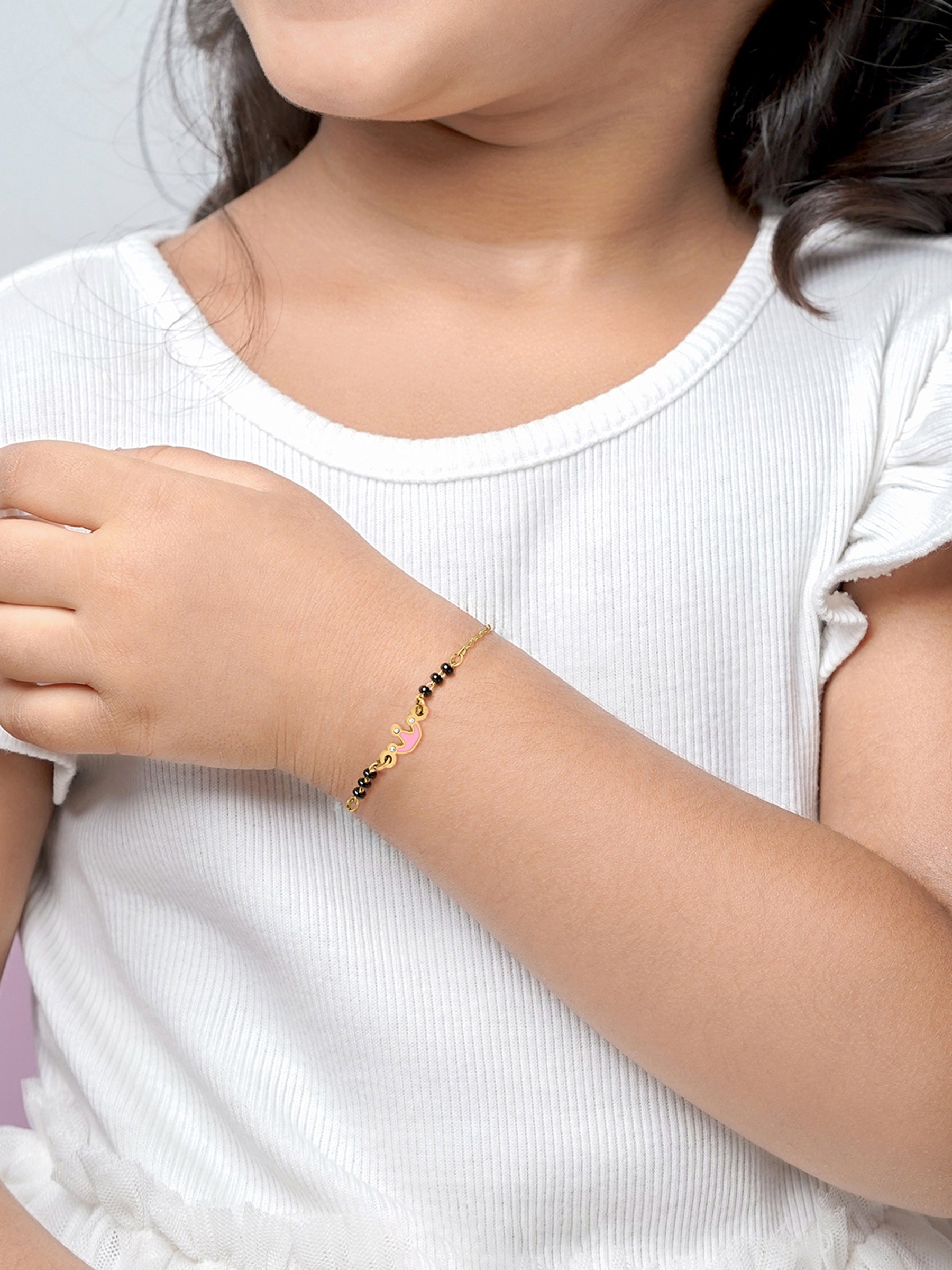 Pink Crown 18K Gold Plated Kid's Nazariya Bracelet