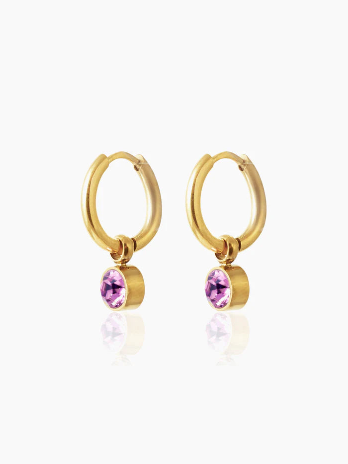 Pink Diamond 18K Gold Plated Kid's Hoops Earrings