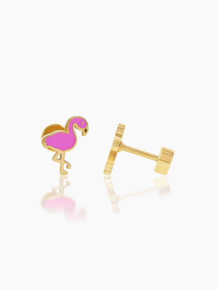 Pink Flamingo 18K Gold Plated Kid's Earrings Gold