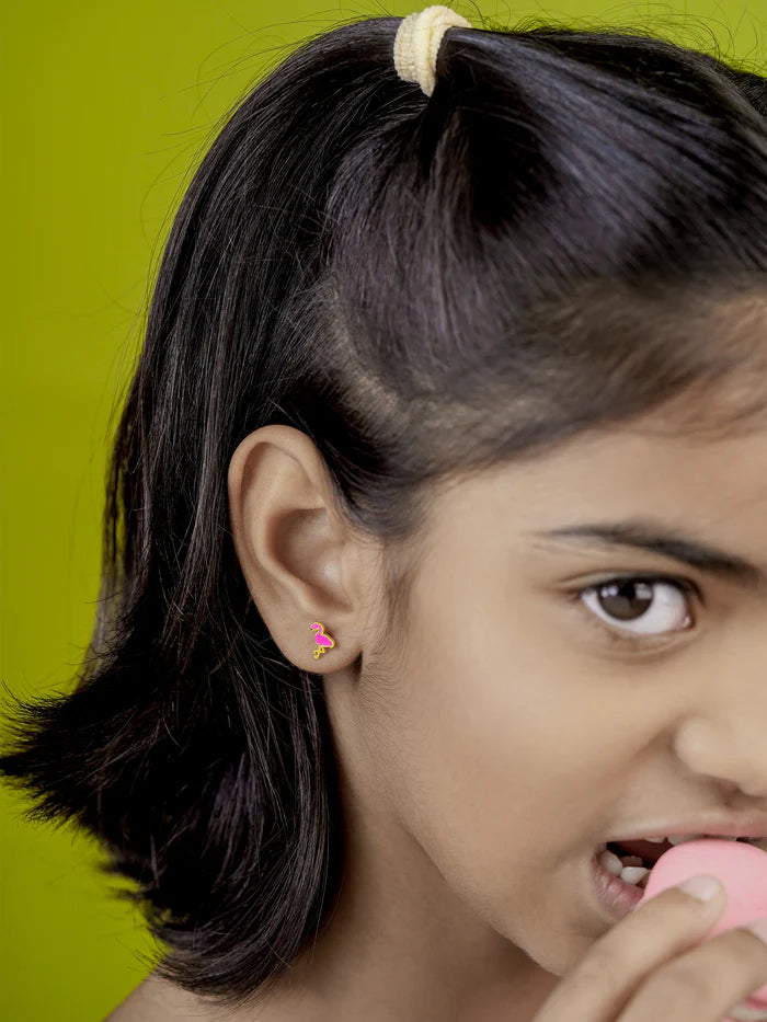 Pink Flamingo 18K Gold Plated Kid's Earrings