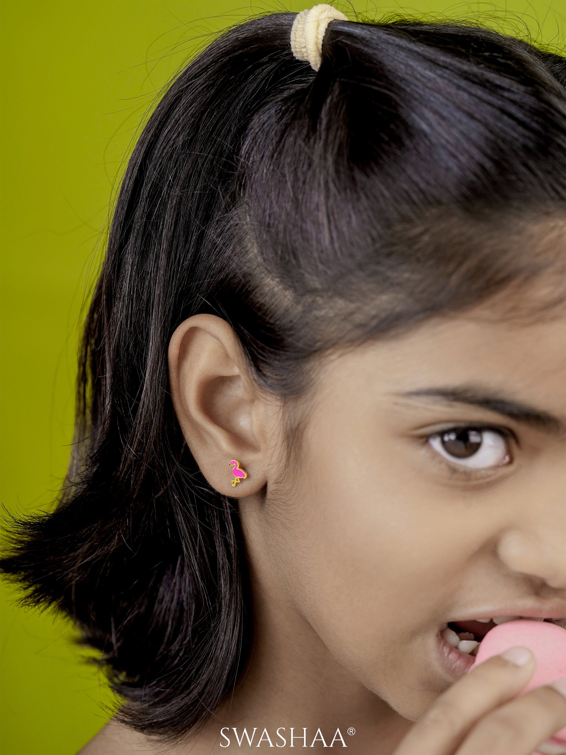 Pink Flamingo 18K Gold Plated Kid's Earrings