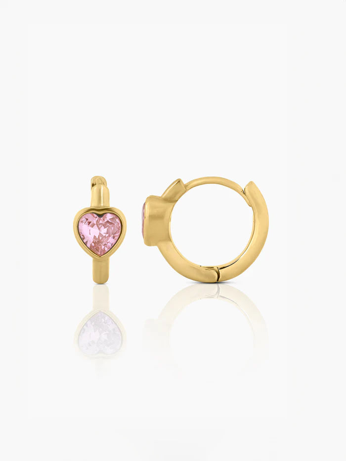 Pink Heart 18K Gold Plated Kid's Hoop Earrings Gold