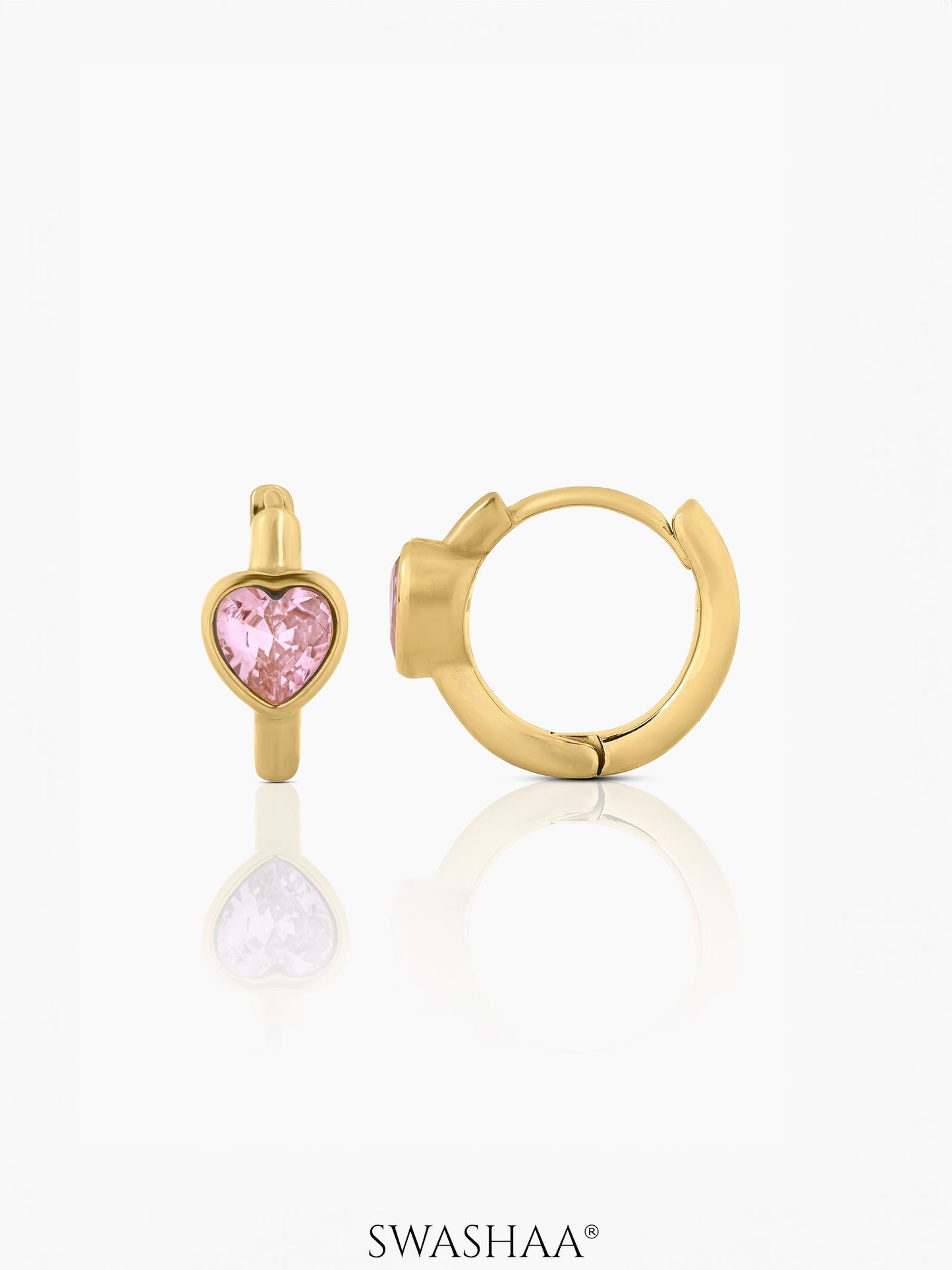 Pink Heart Kid's Hoop Earrings 18K Gold Plated