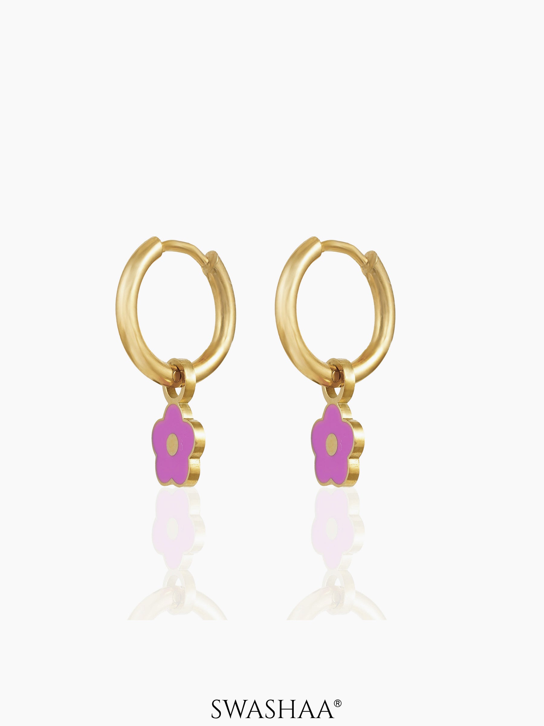Pinky Flower 18K Gold Plated Kid's Hoop Earrings