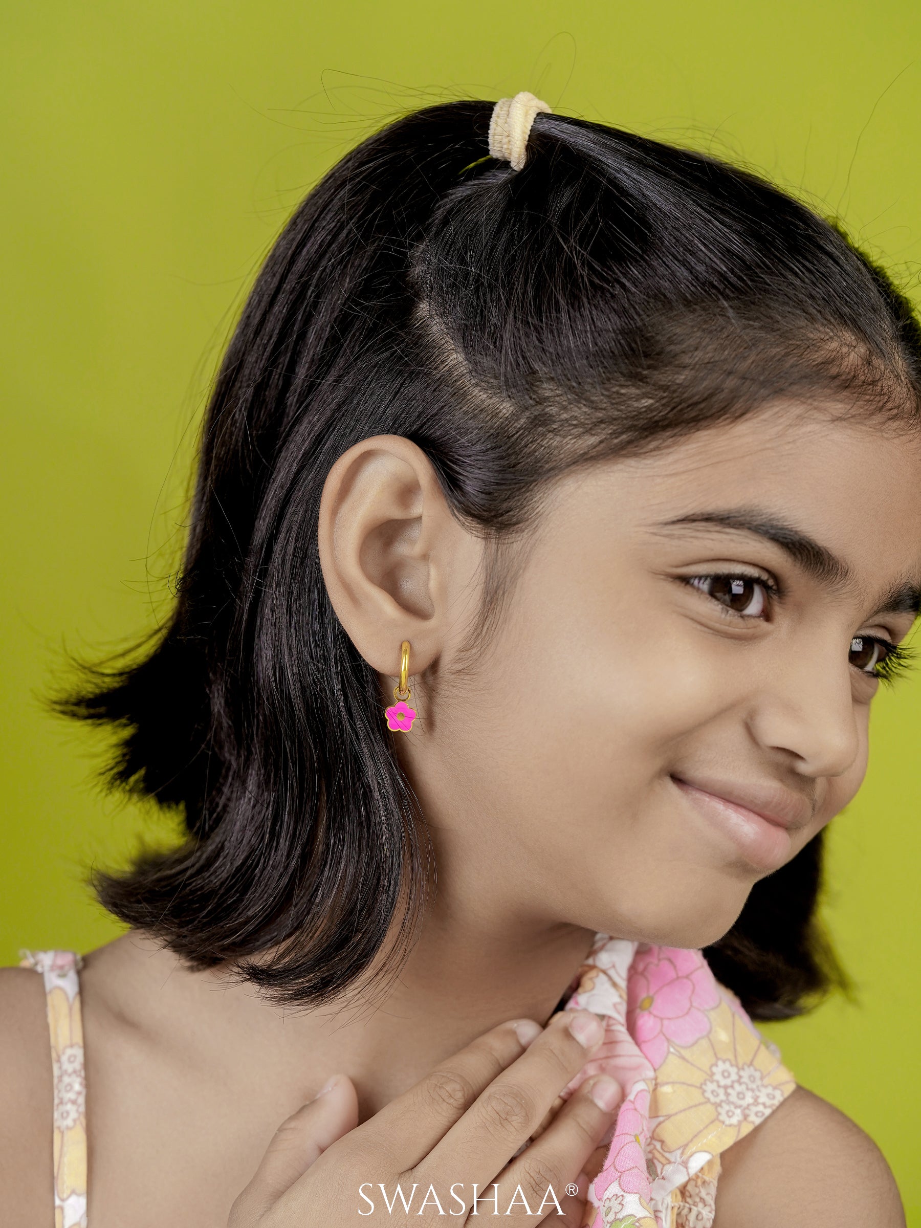Pinky Flower 18K Gold Plated Kid's Hoop Earrings