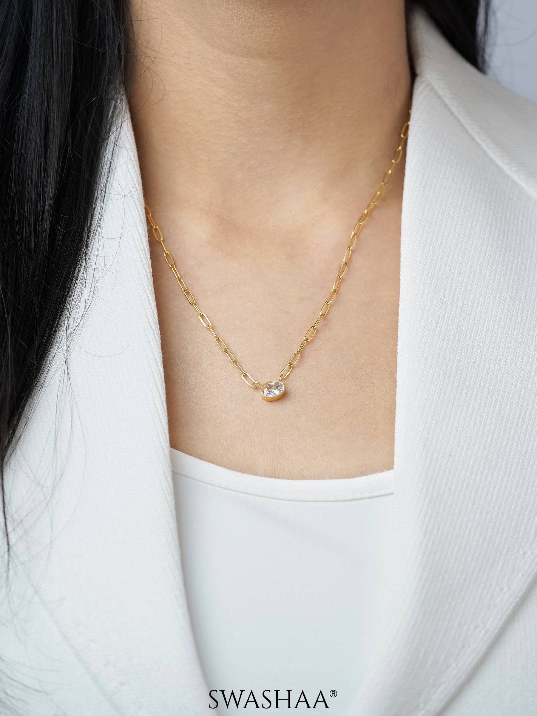 Pinsk Solitaire 18K Gold Plated Necklace