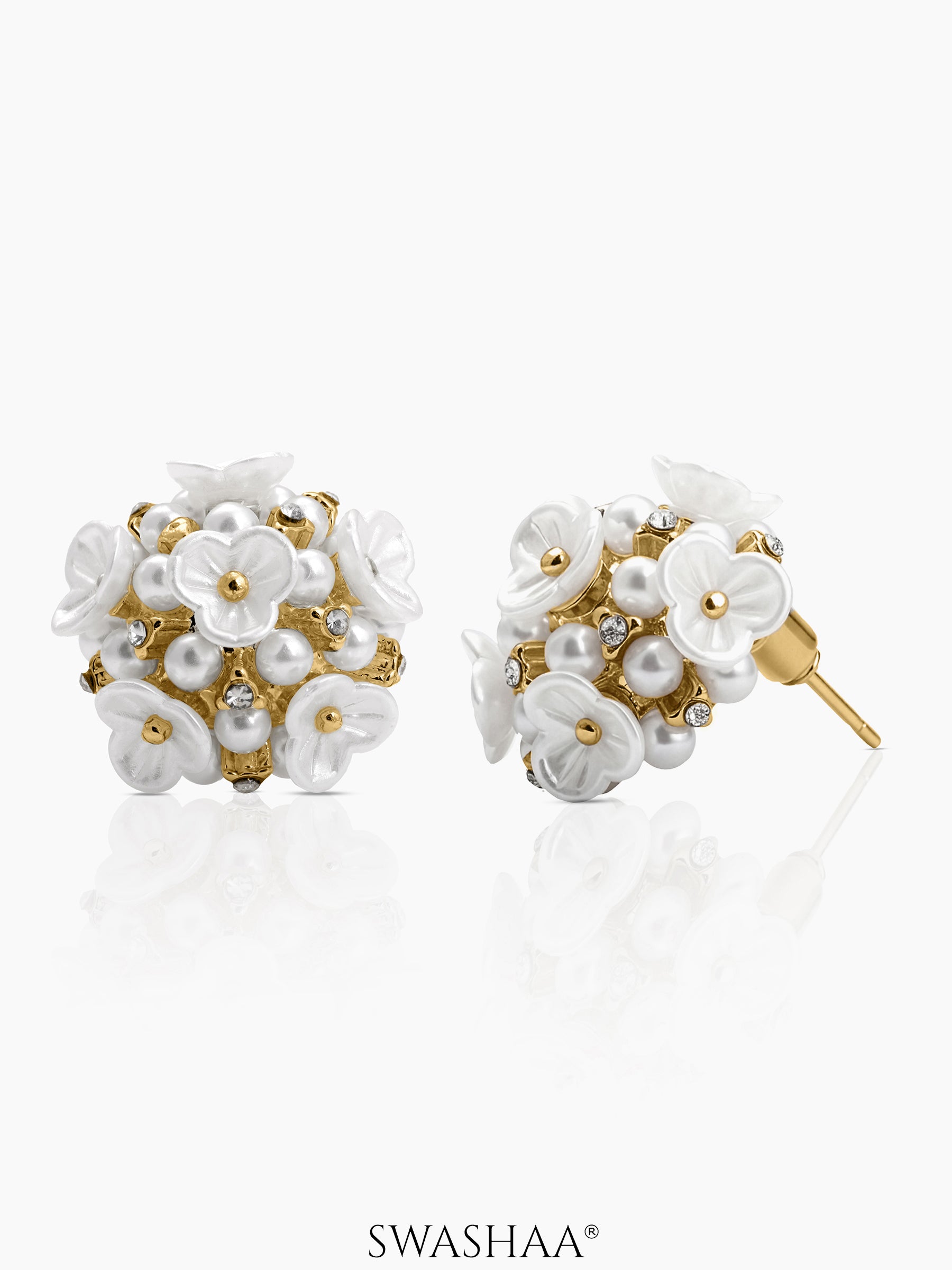 Popcorn Pearl Flower Earrings 18K Gold Plated