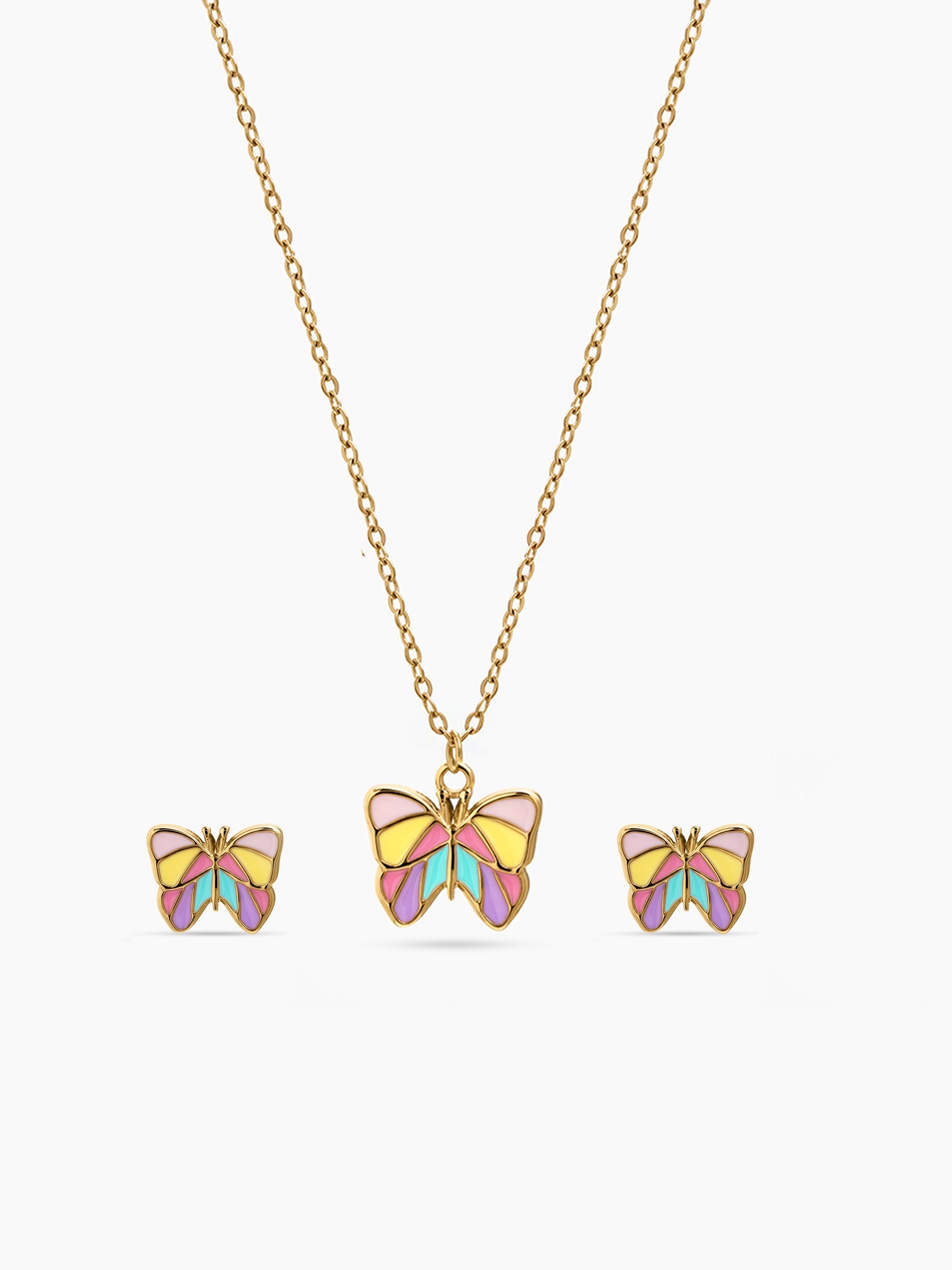Popsy Butterfly 18K Gold Plated Kid's Jewelry Set Of 2 - Necklace & Earrings Gold