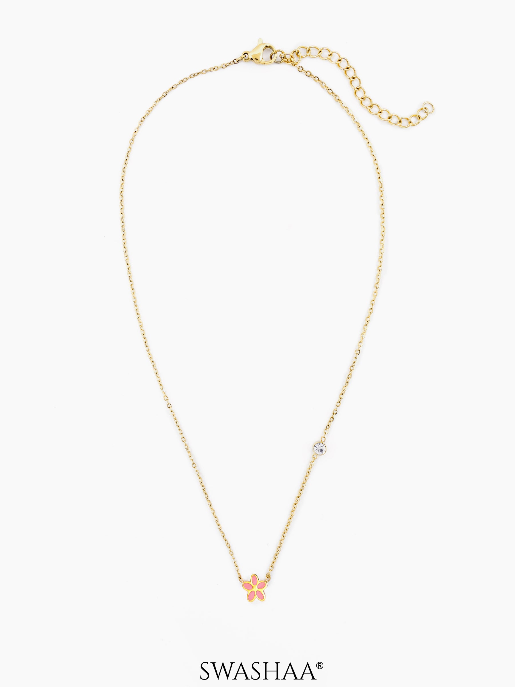 Pretty Pink Flower 18K Gold Plated Kid's Pendant Necklace