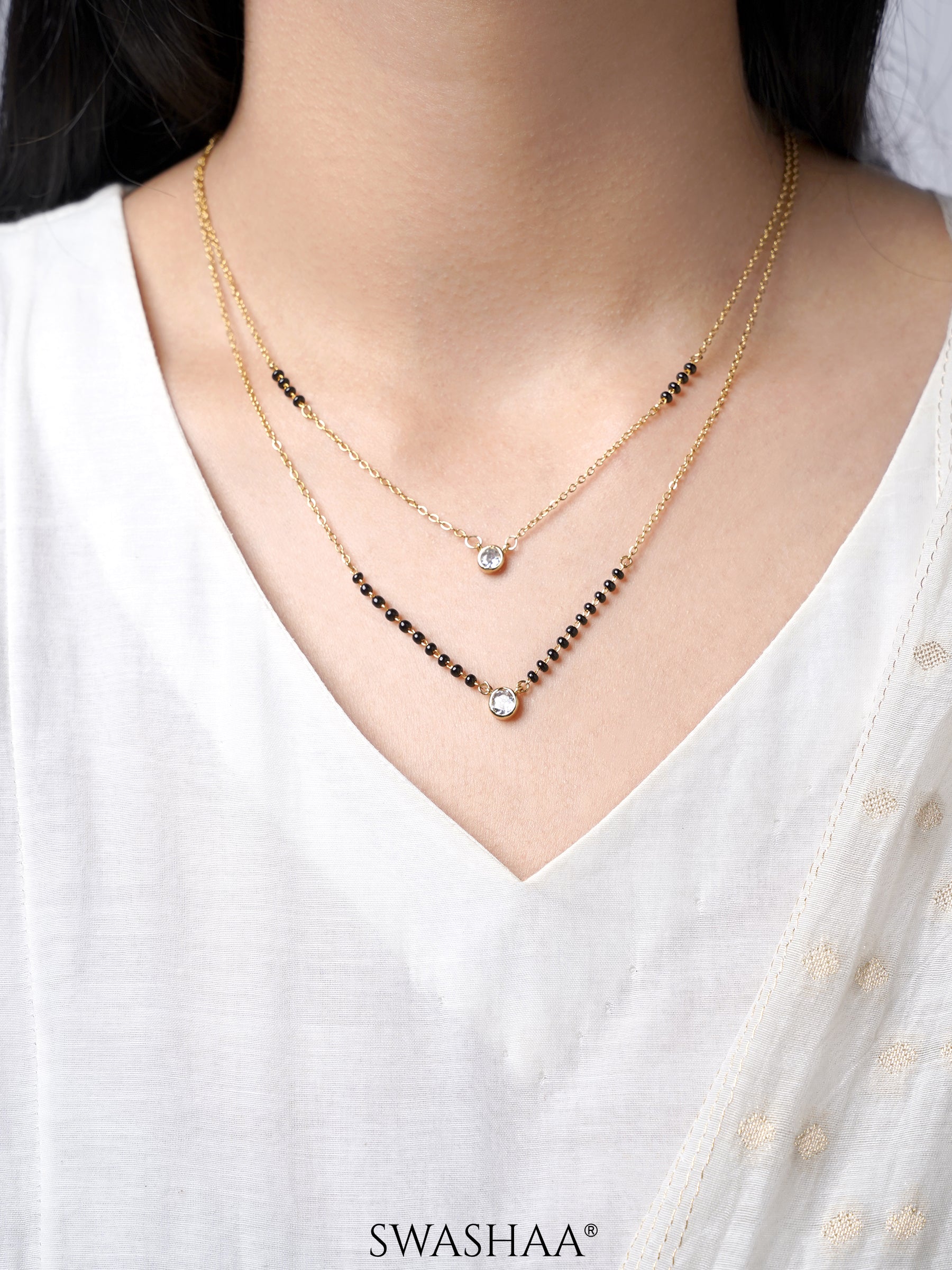 Quilla Dual Layered Diamond Stud 18K Gold Plated Mangalsutra