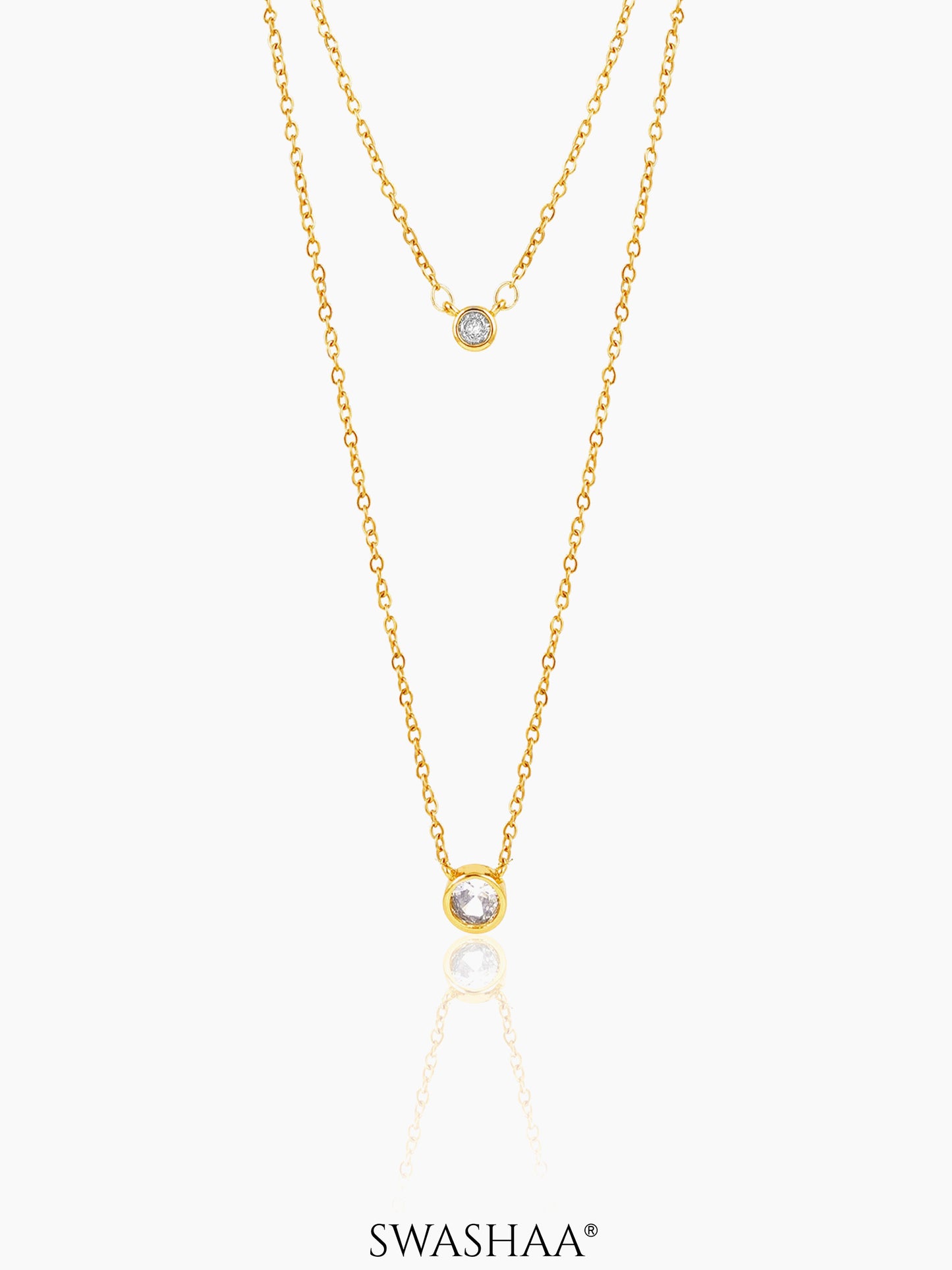 Quilla Dual Layered Diamond Stud 18K Gold Plated Necklace Gold