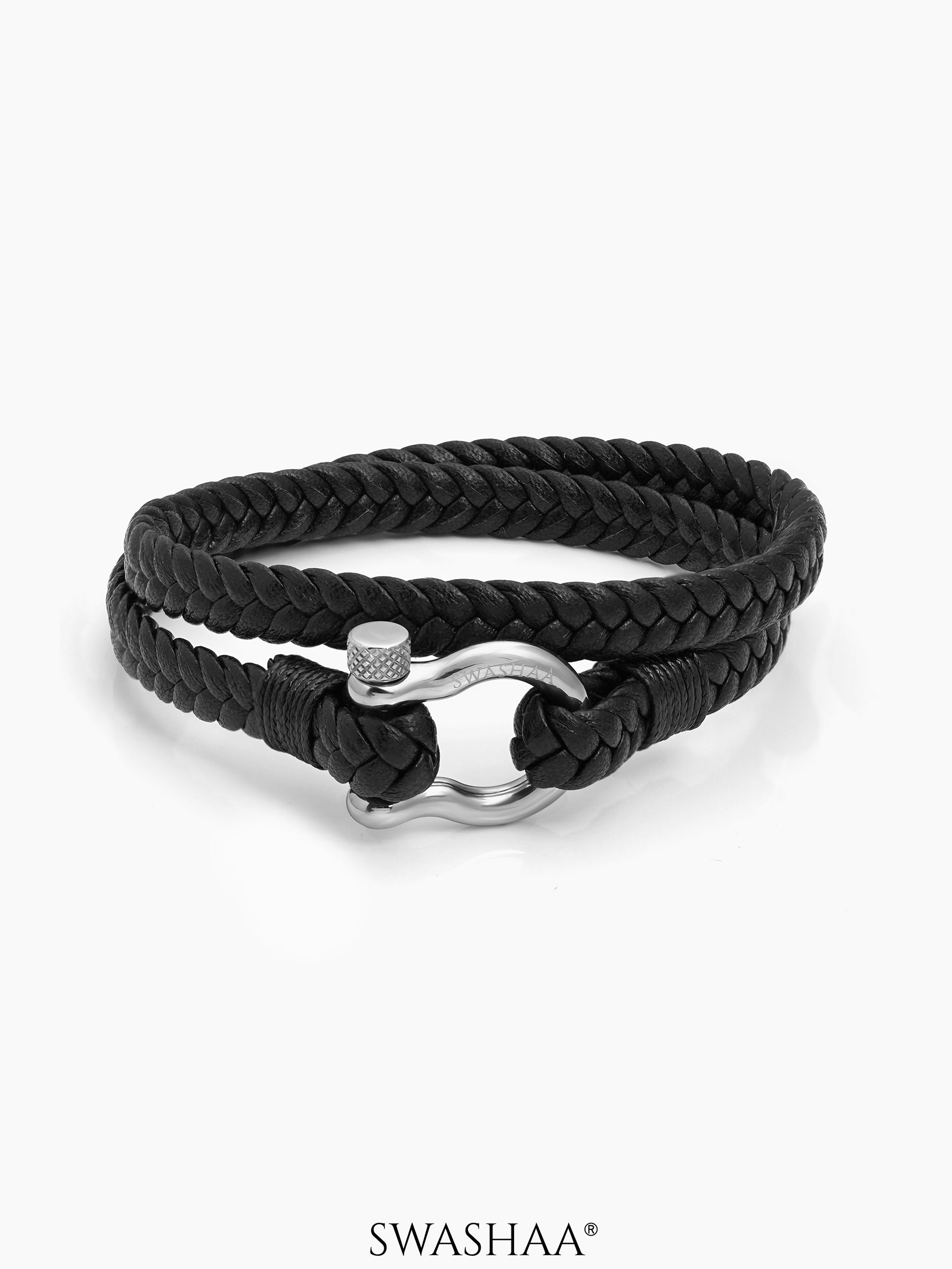 Ravik Twist Men's Leather Bracelet Black