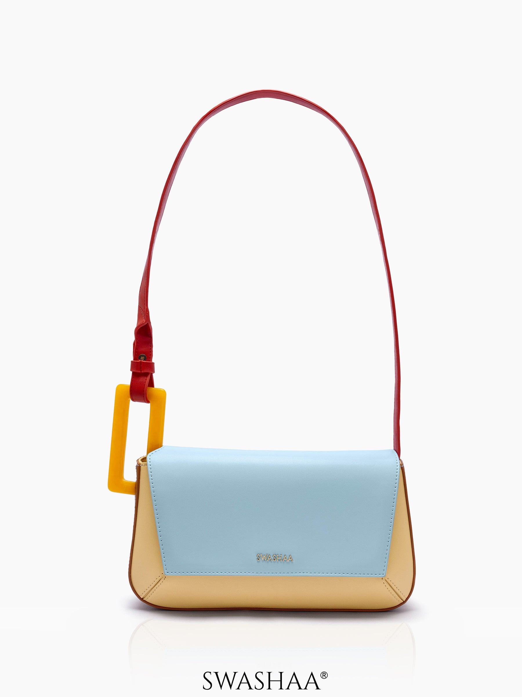 Rea Geometic Flap Leather Shoulder Bag Pastel Multicolor