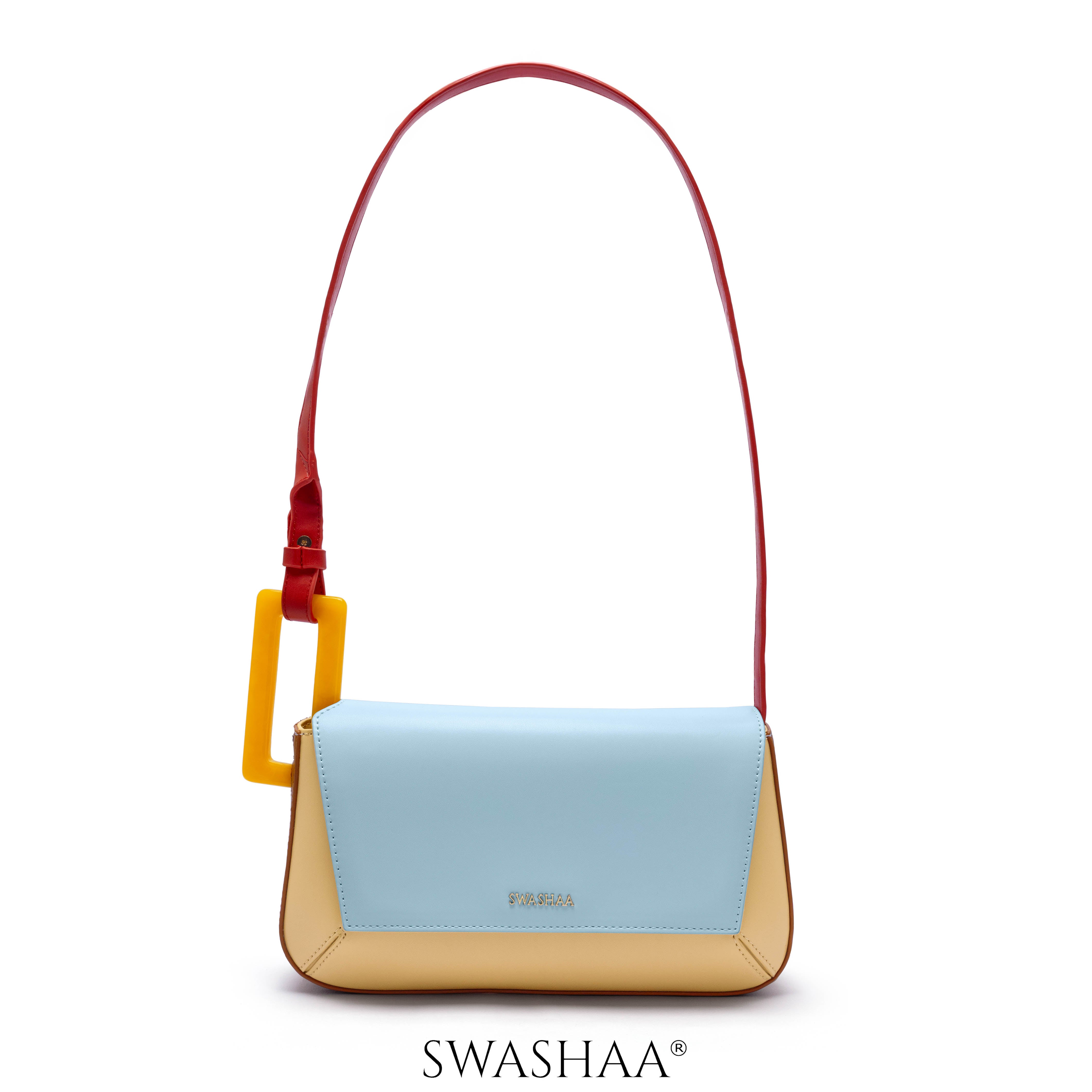 Rea Geometic Flap Leather Shoulder Bag Pastel Multicolor