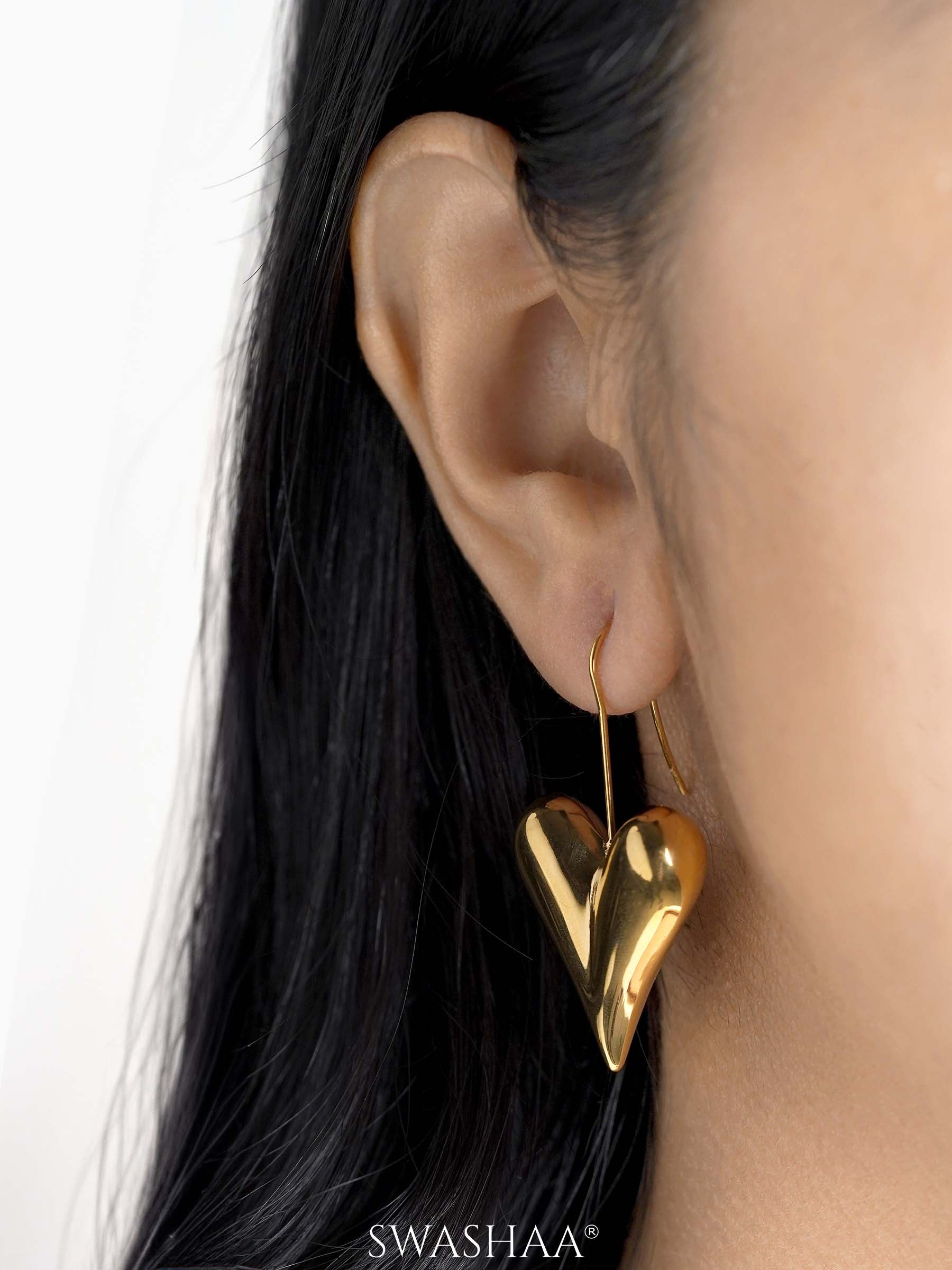 Reeva Heart 18K Gold Plated Women's Drop Earrings