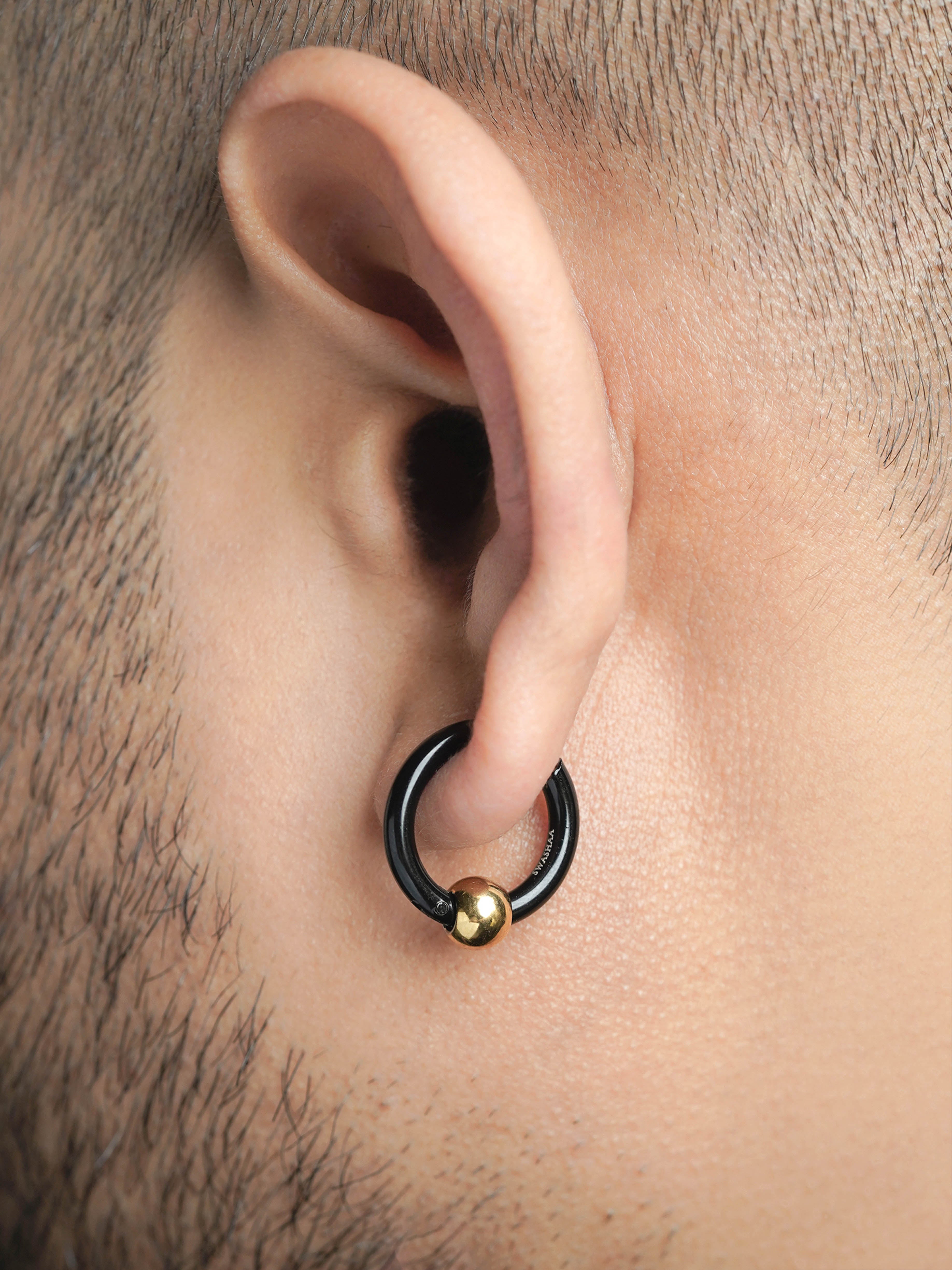 Reign Orbit Black - 18K Gold Plated Men's Hoop Earrings