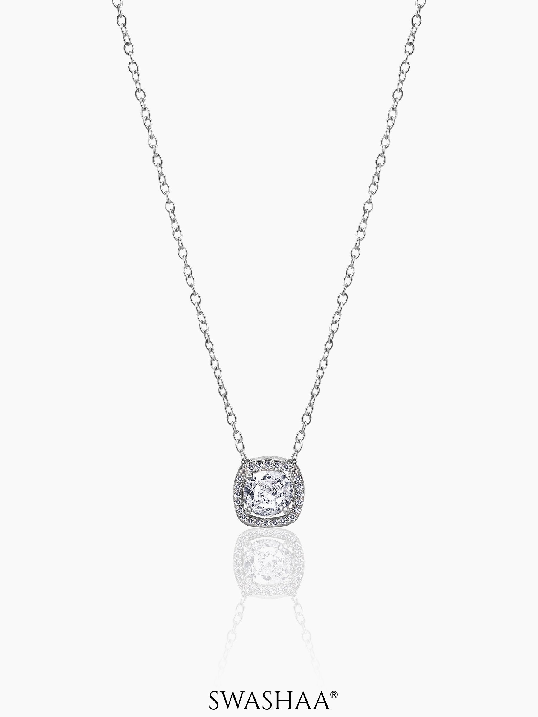 Reine Solitaire Diamond Necklace Silver
