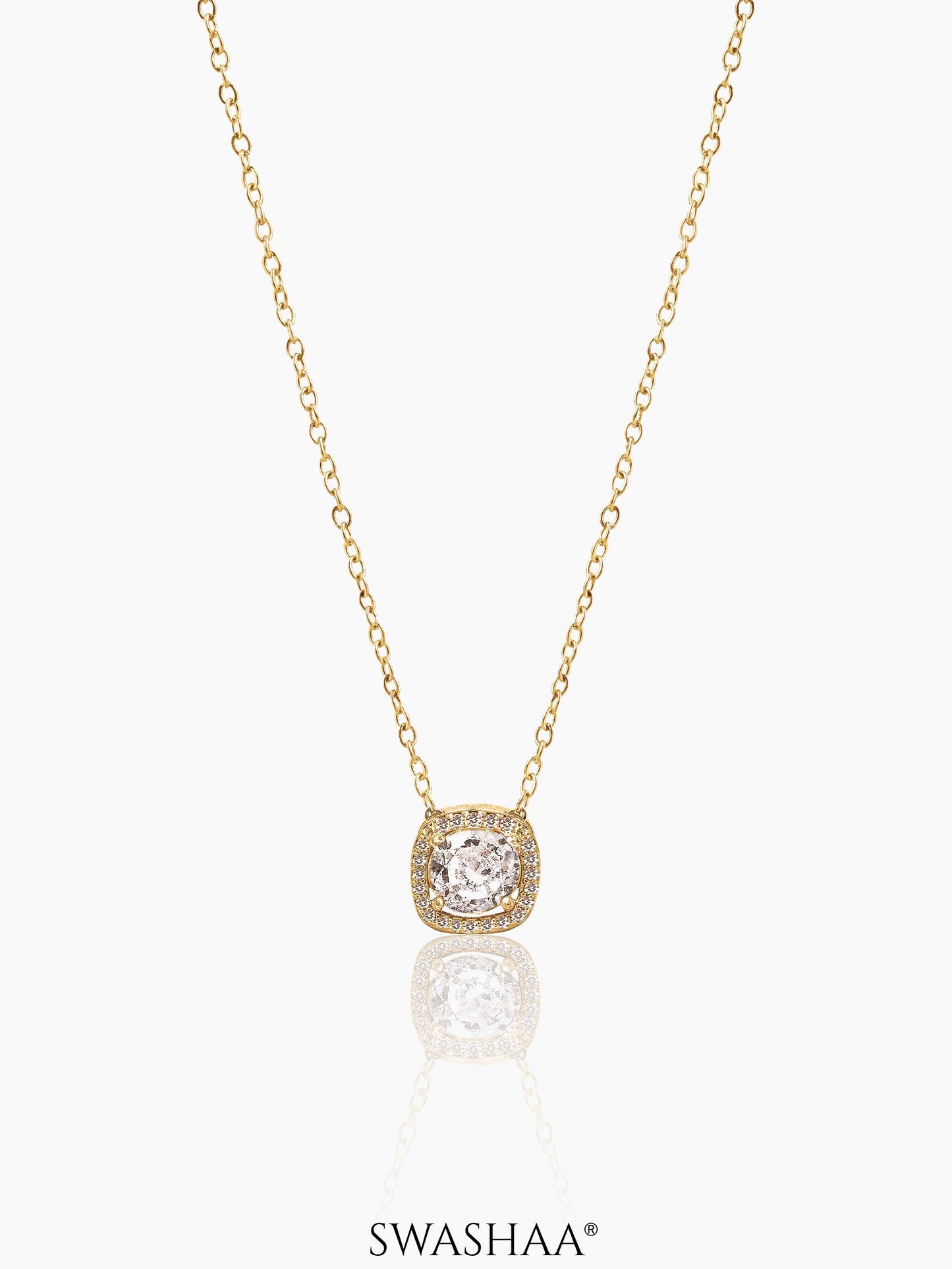 Reine Solitaire Diamond Necklace 14K Gold Plated