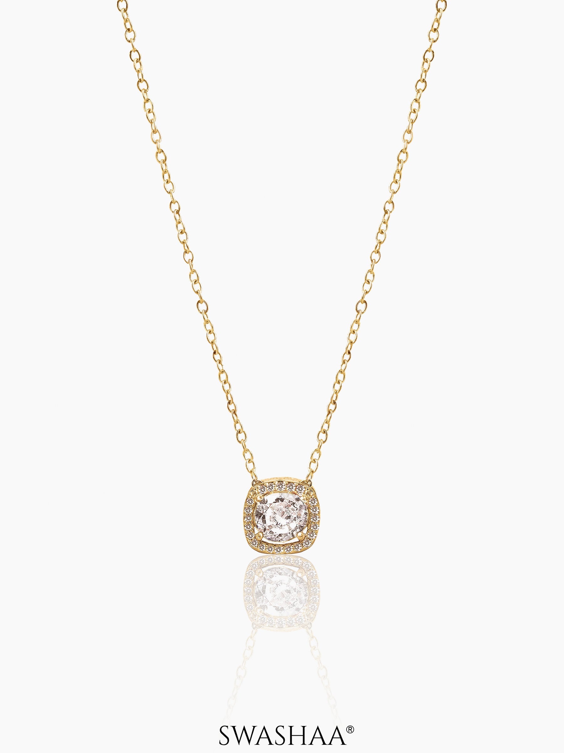 Reine Solitaire Diamond Necklace 14K Gold Plated