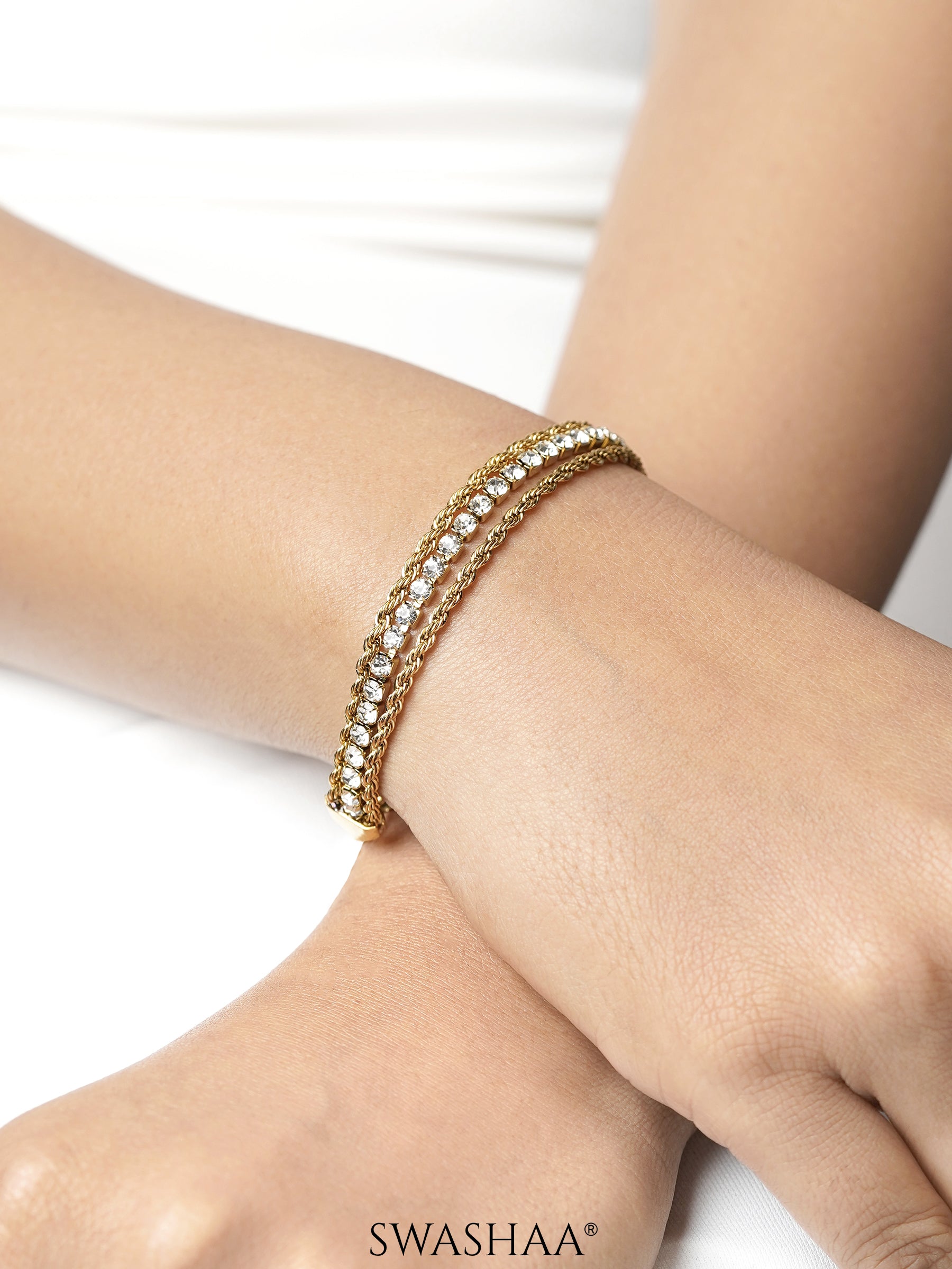 Reya Diamond Layered Rope 18K Gold Plated Bracelet