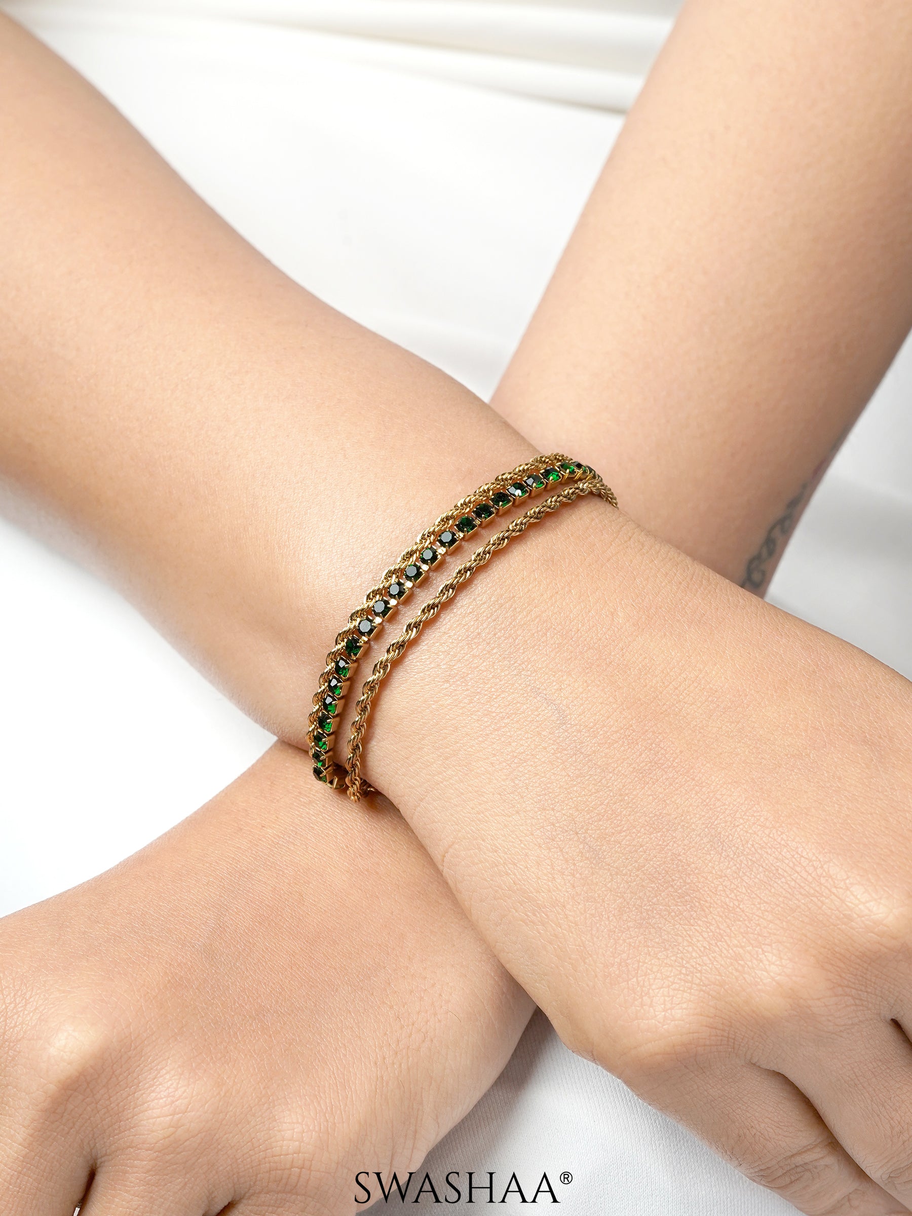 Reya Diamond Layered Rope 18K Gold Plated Bracelet